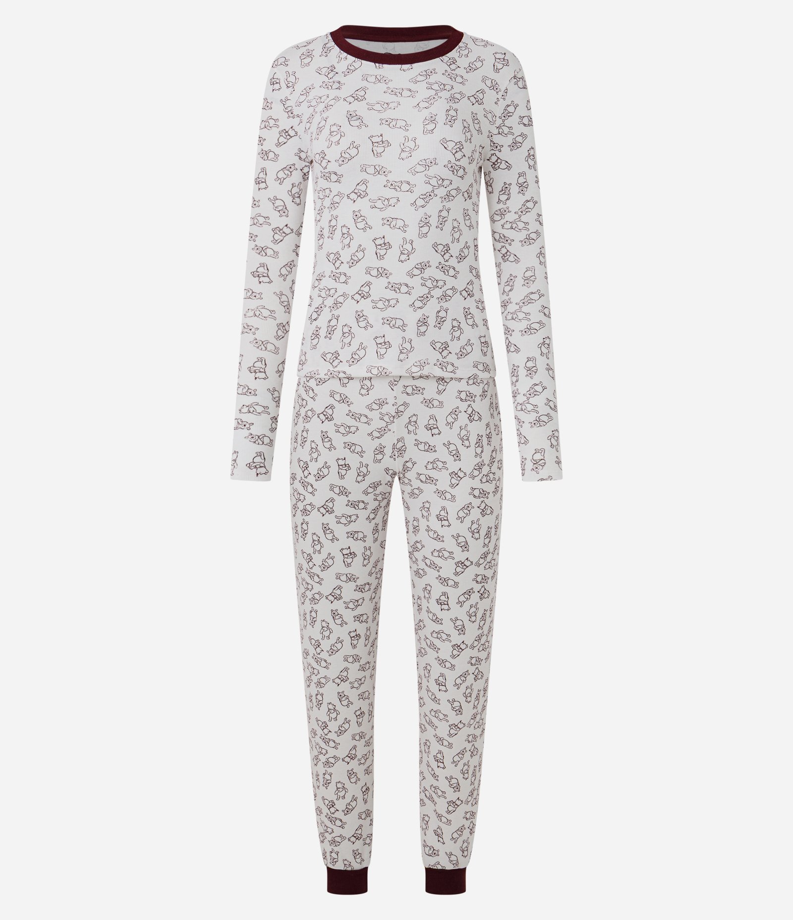 Pijama Longo em Ribana Canelada com Estampa Ursinho Pooh Branco 1