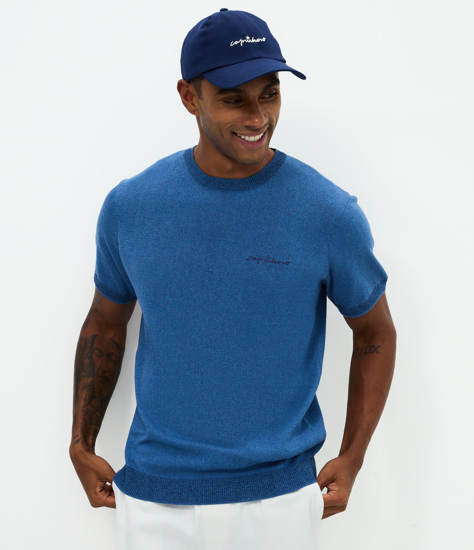 Camiseta Tricô Jacquard Boi Caprichoso Azul 2