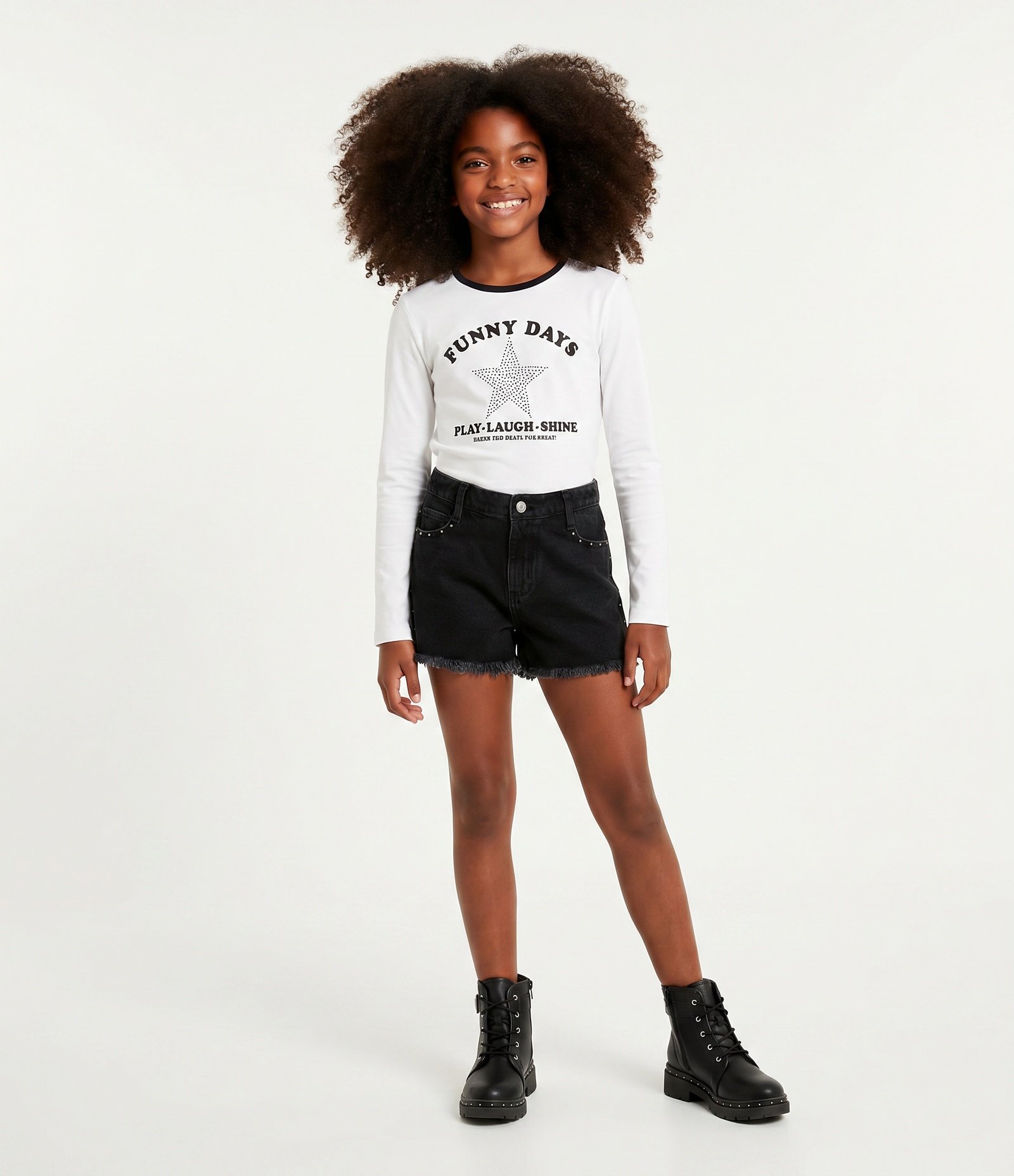 Camiseta Baby Look Infantil com Estrela Aplicada – Tam 5 a 14 Anos Branco 1