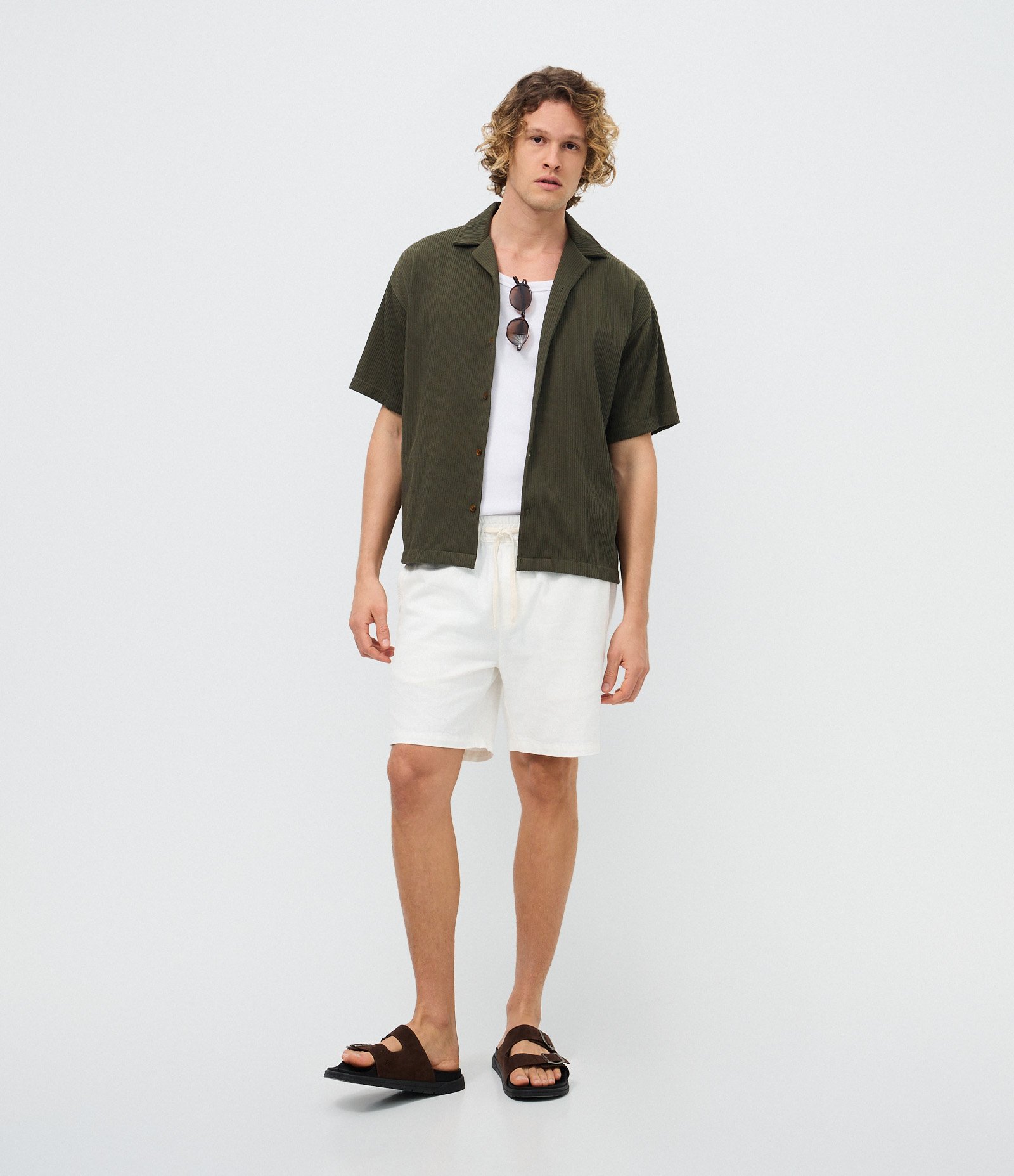 Camisa Manga Curta Texturizada com Gola Bowling Verde 2