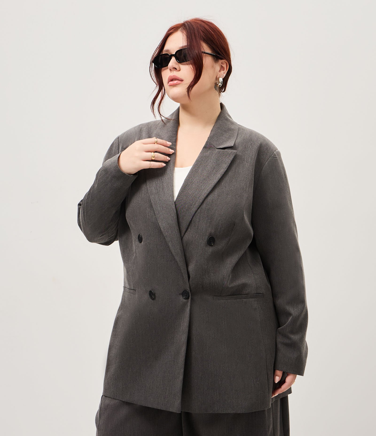 Blazer Oversized Alfaiatado Curve & Plus Size Cinza 1