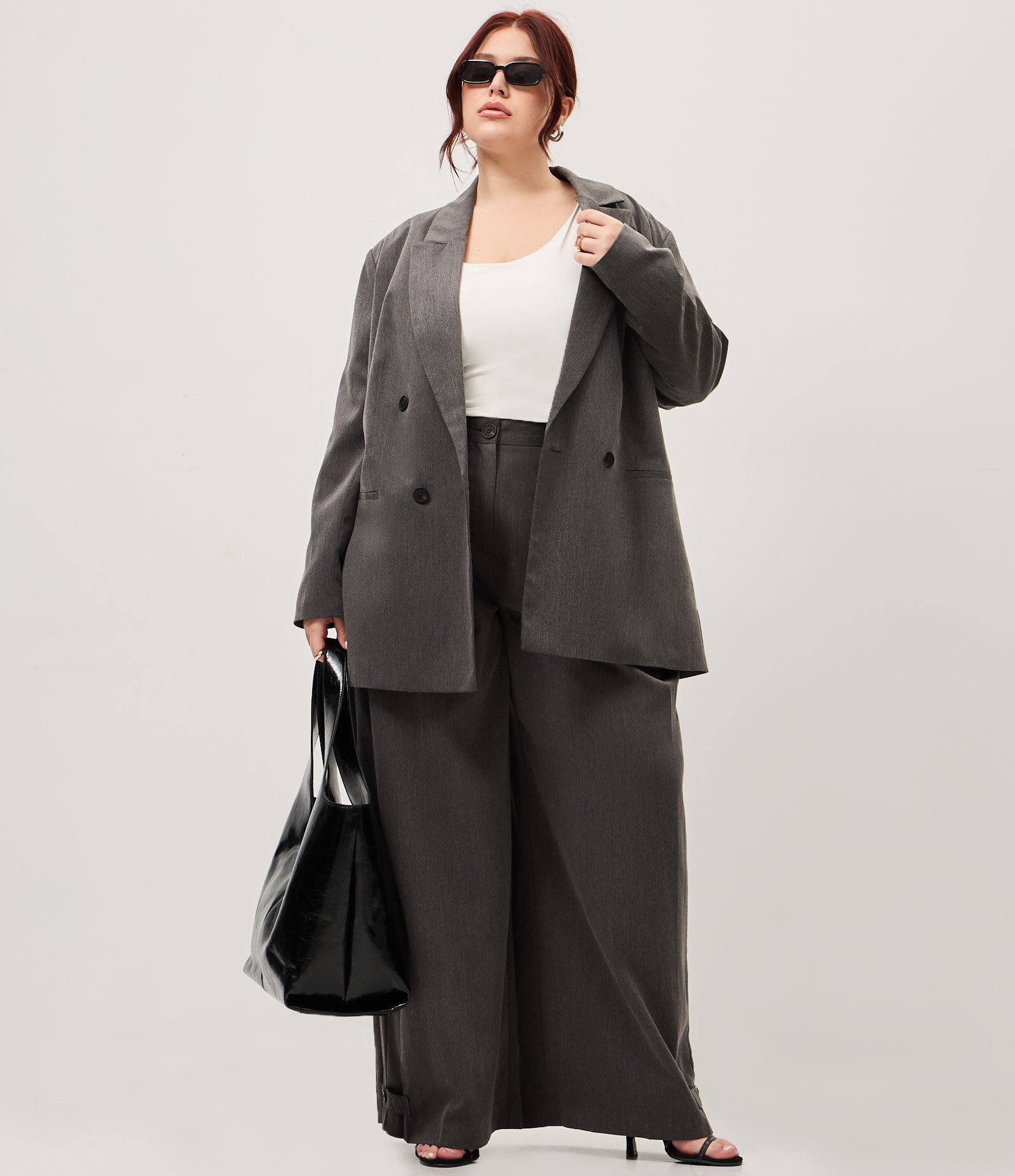 Blazer Oversized Alfaiatado Curve & Plus Size Cinza 2