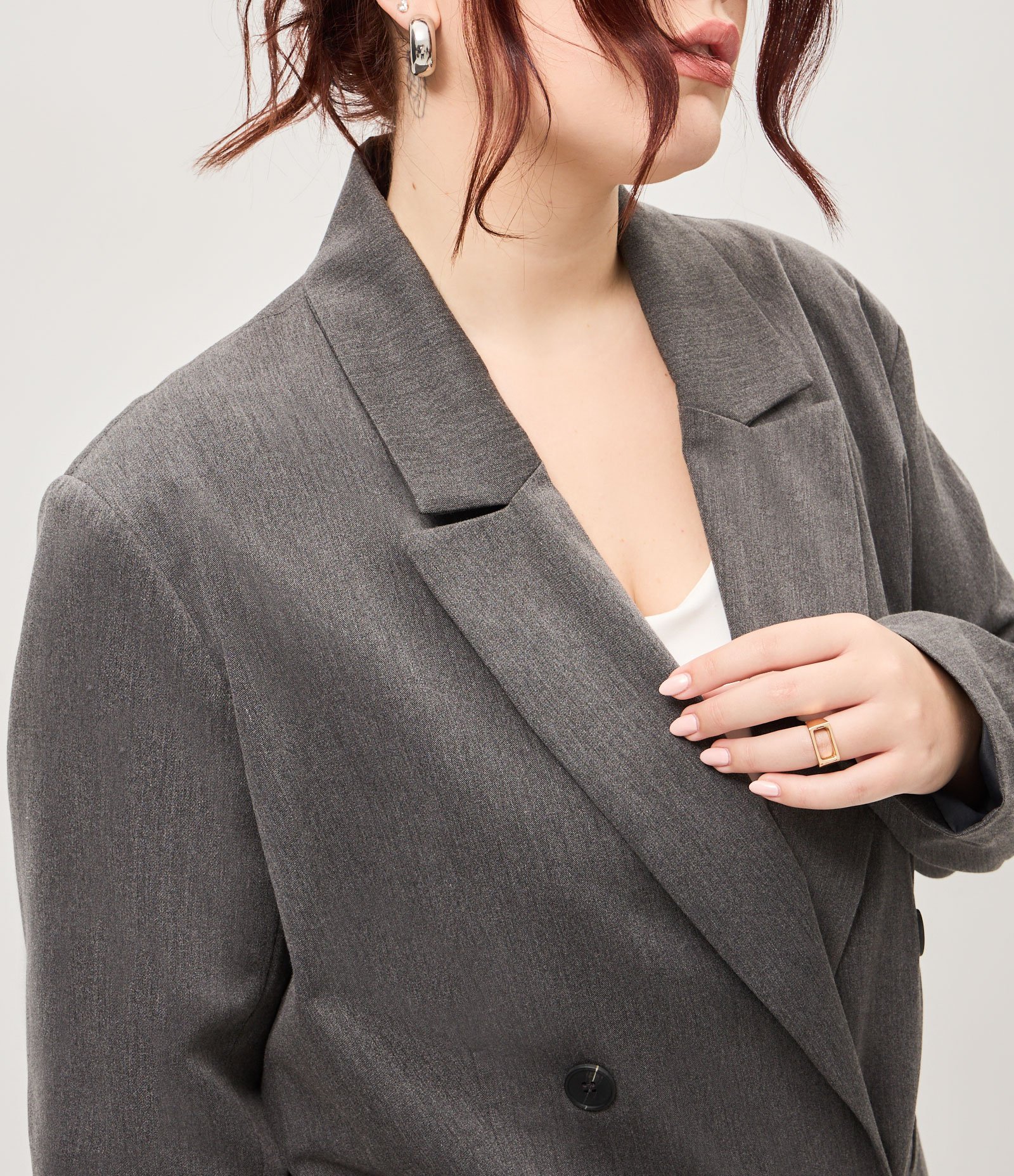 Blazer Oversized Alfaiatado Curve & Plus Size Cinza 3