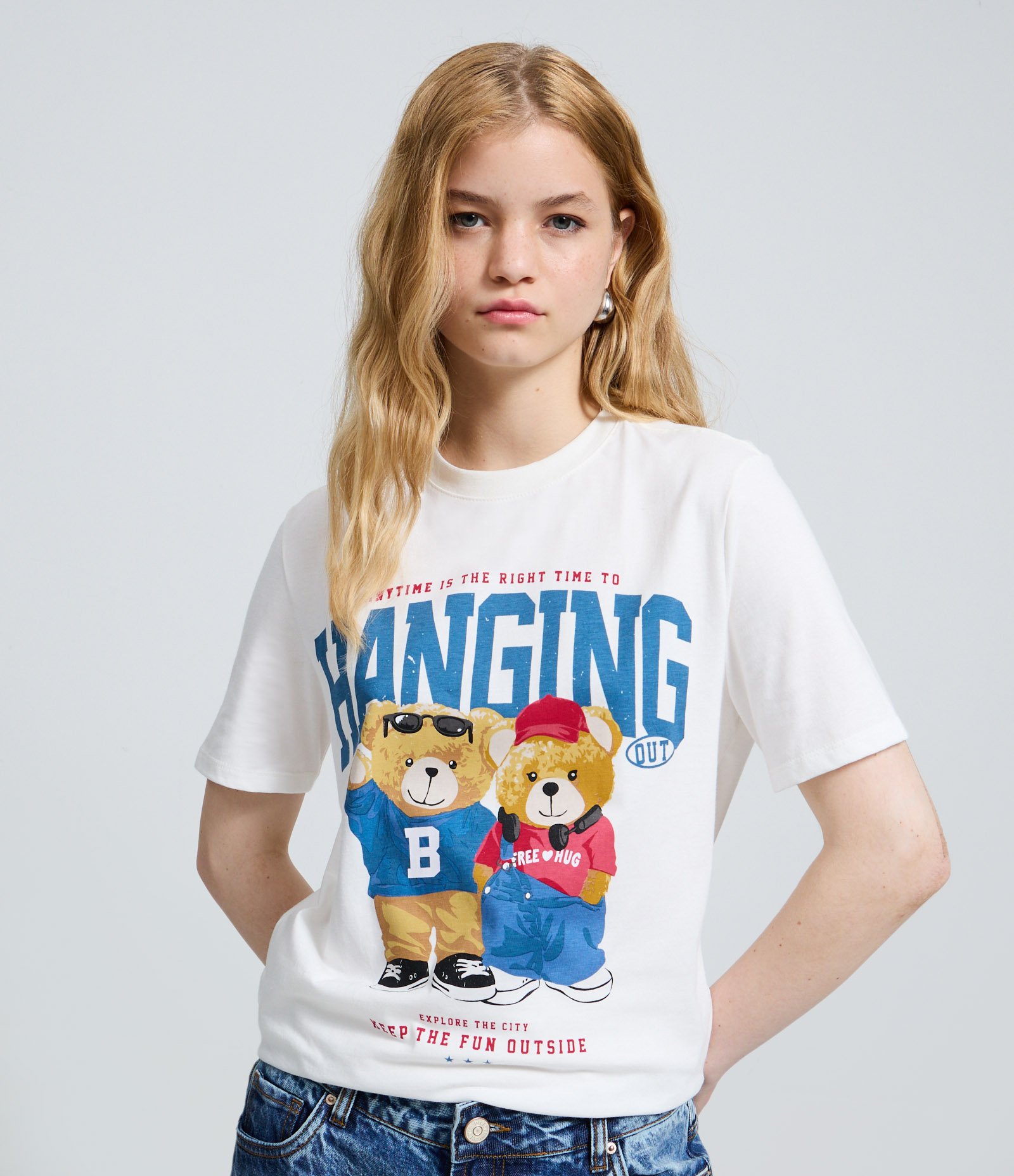 Camiseta Estampada com Ursinhos em Algodão Branco 1