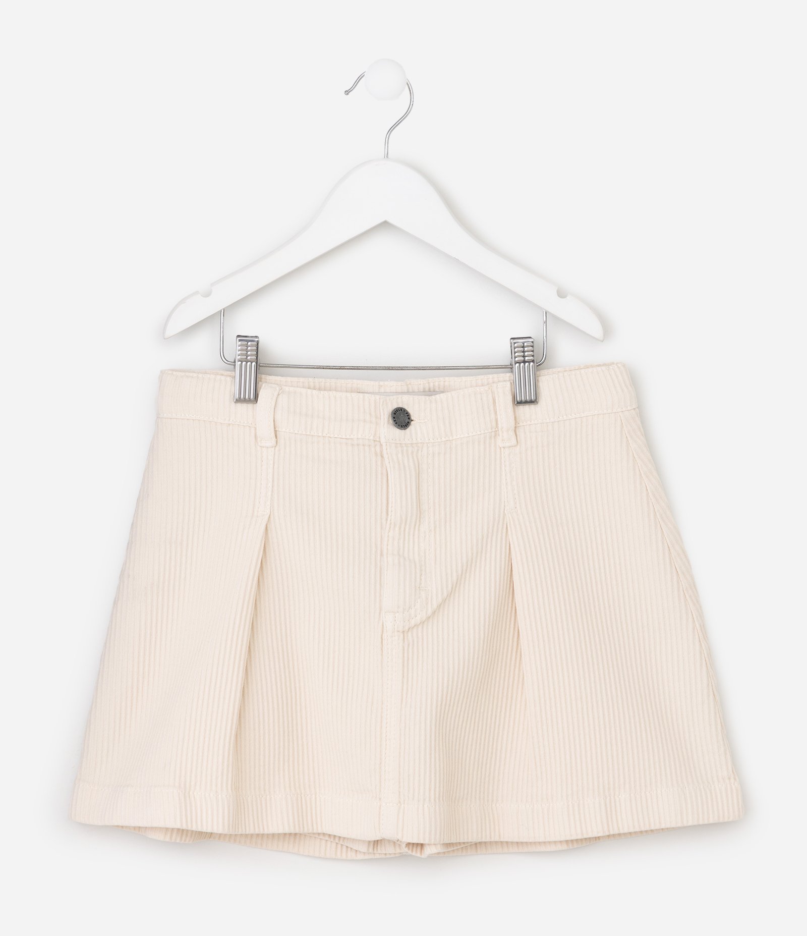 Saia Short Infantil em Veludo Cotelê com Pregas – Tam 5 a 16 Anos Bege Claro 2