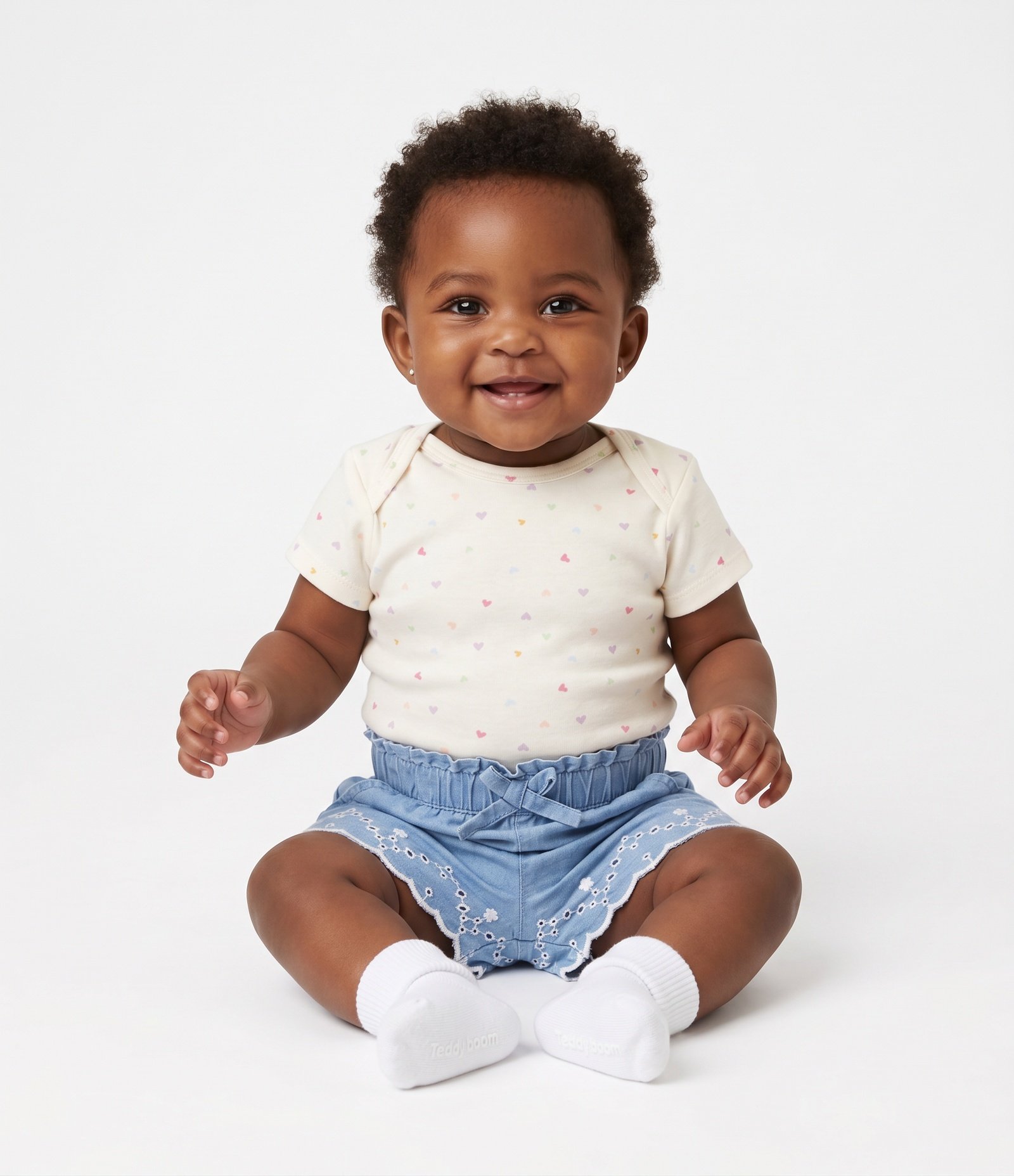 Short Infantil em Jeans com Bordado - Tam 3 a 18 Meses Azul 1