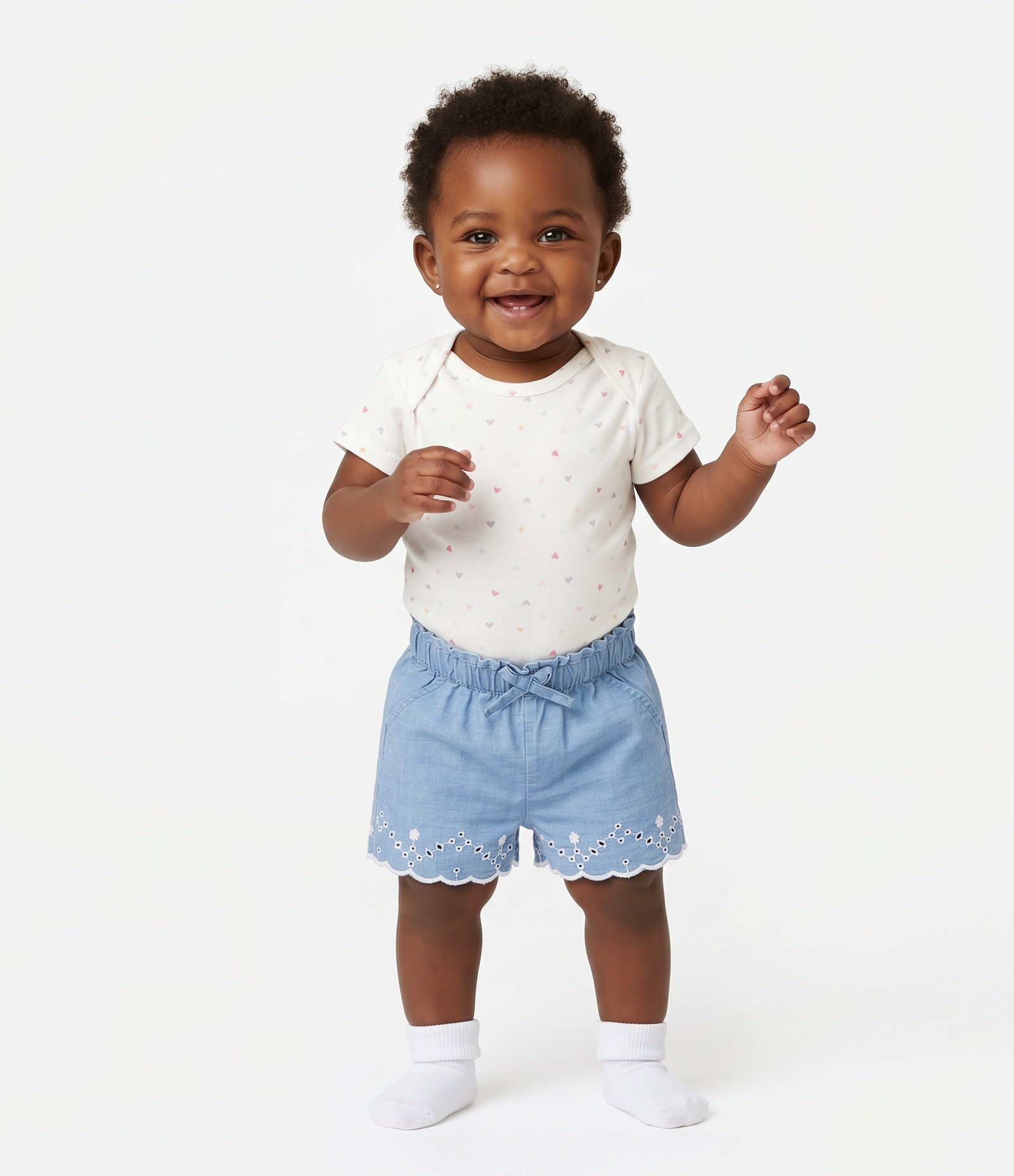 Short Infantil em Jeans com Bordado - Tam 3 a 18 Meses Azul 2