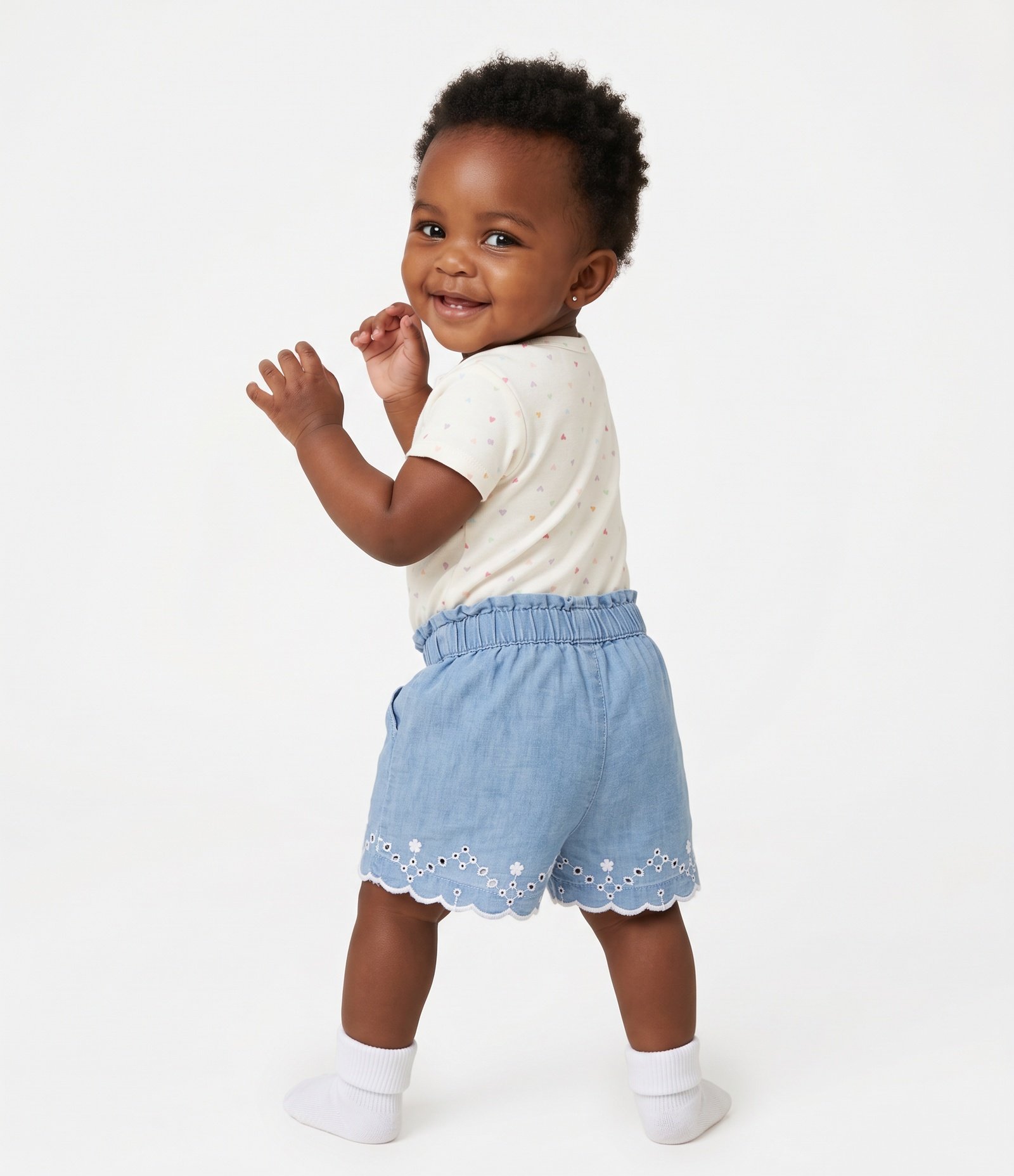 Short Infantil em Jeans com Bordado - Tam 3 a 18 Meses Azul 3