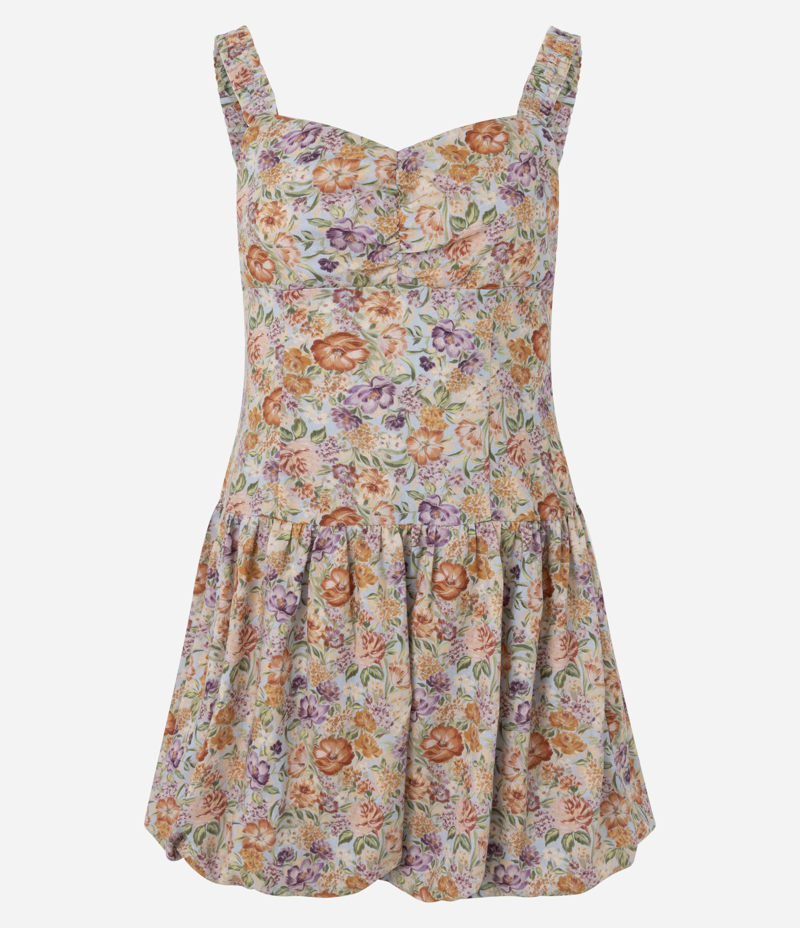 Vestido Curto Balonê em Viscolinho Floral Francesca Azul 5