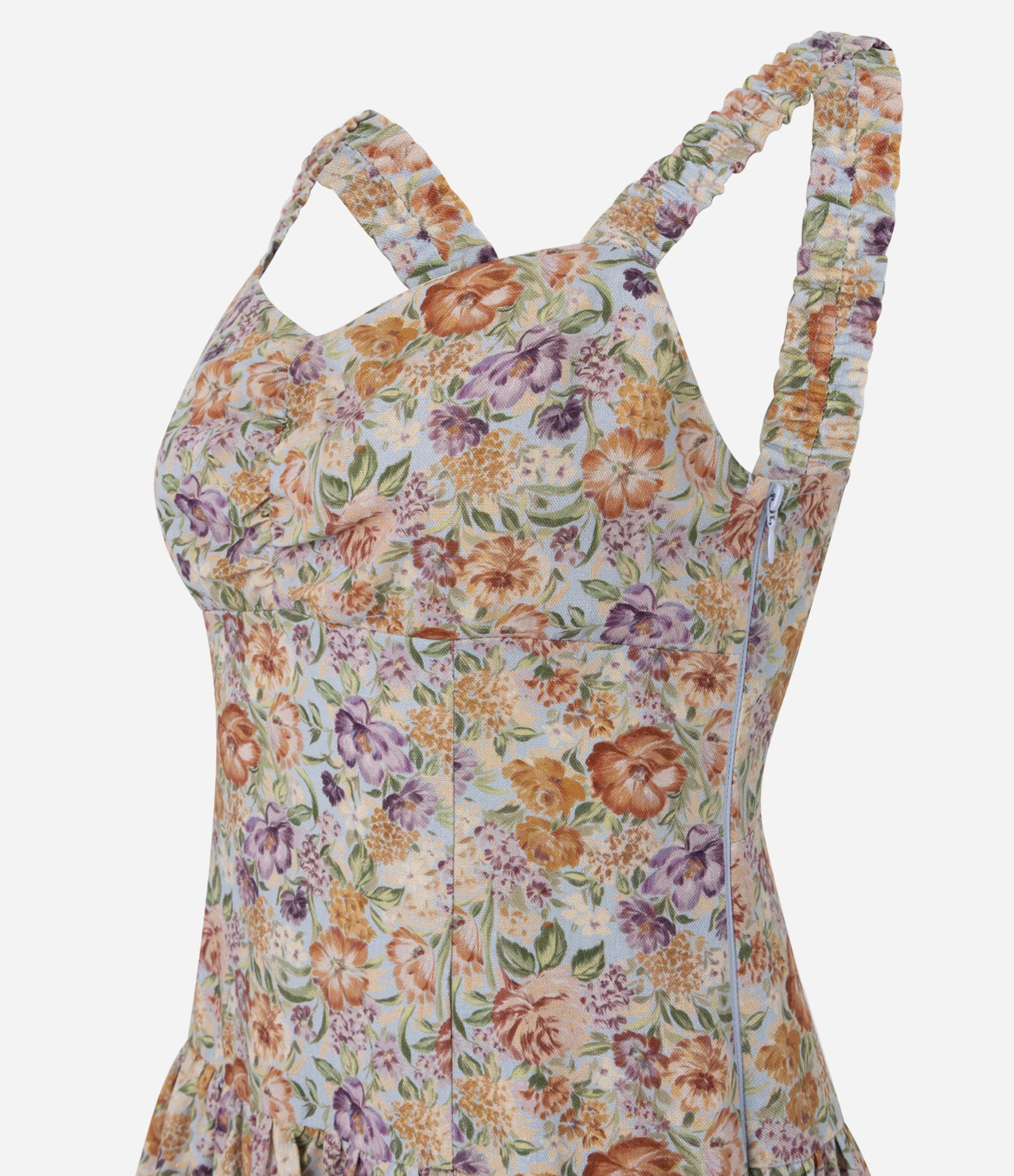 Vestido Curto Balonê em Viscolinho Floral Francesca Azul 6