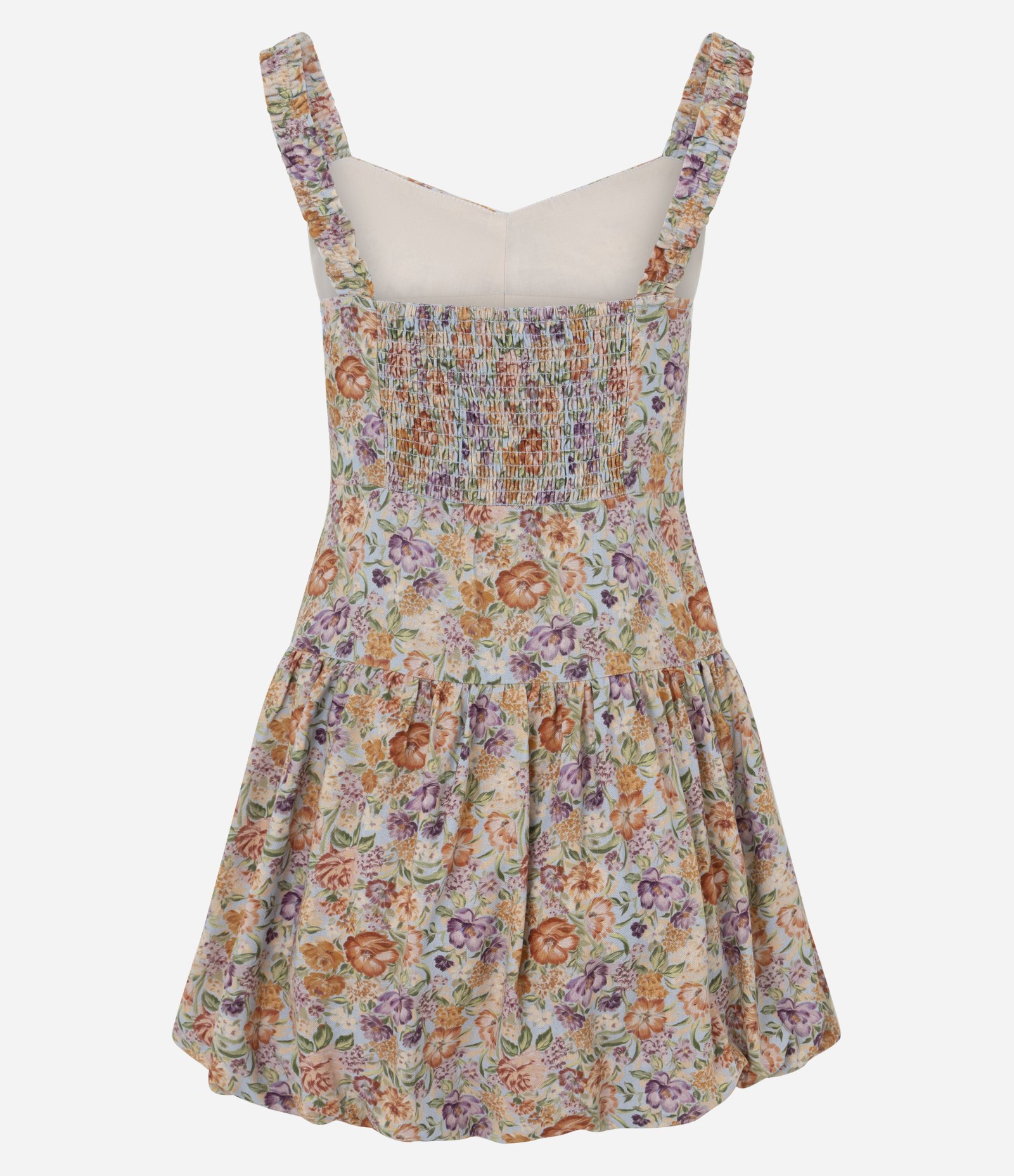 Vestido Curto Balonê em Viscolinho Floral Francesca Azul 7