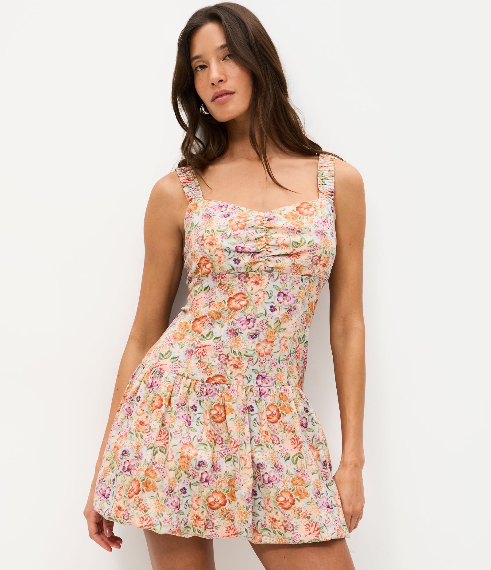 Vestido Curto Balonê em Viscolinho Floral Francesca Azul 2