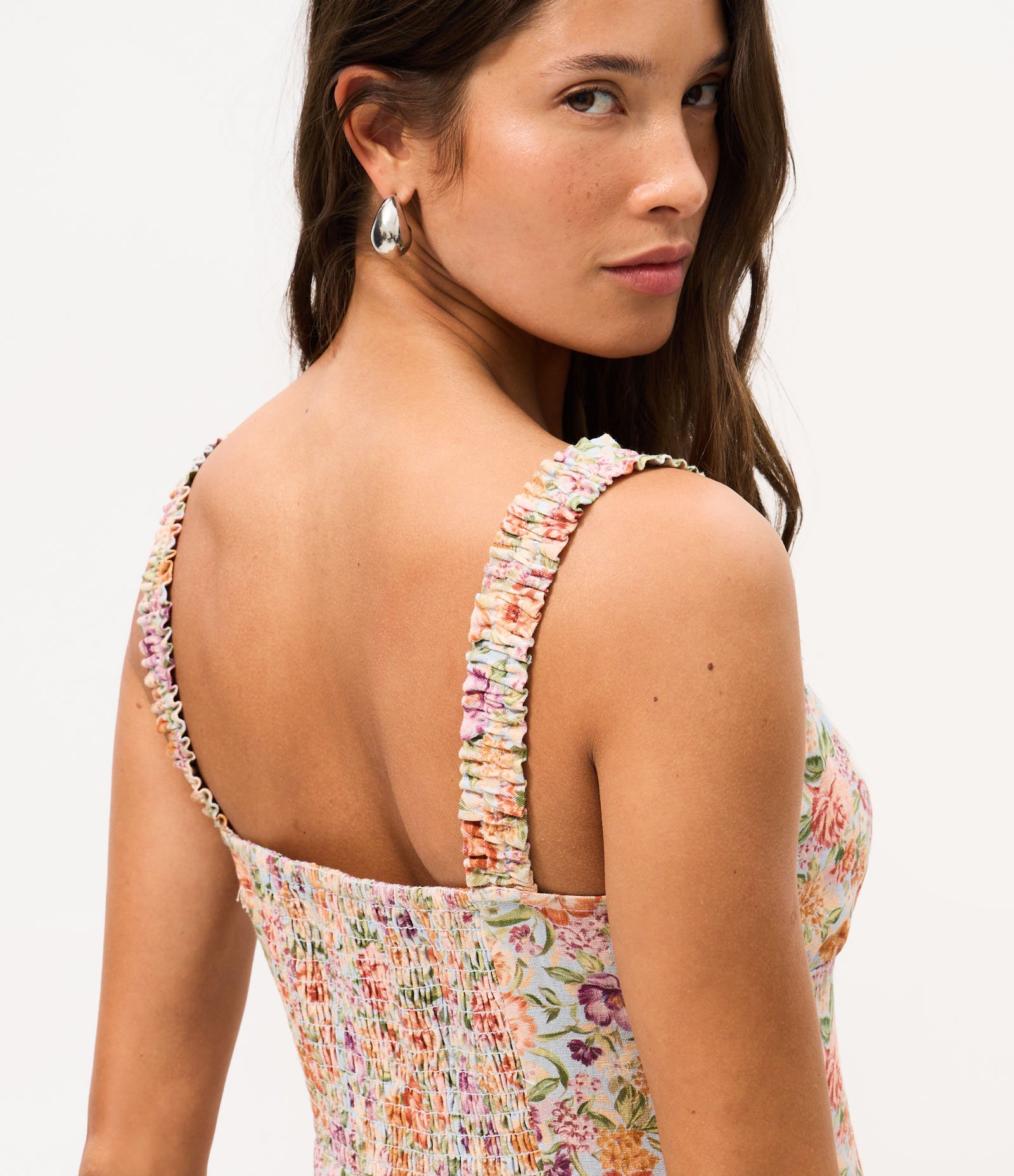 Vestido Curto Balonê em Viscolinho Floral Francesca Azul 4