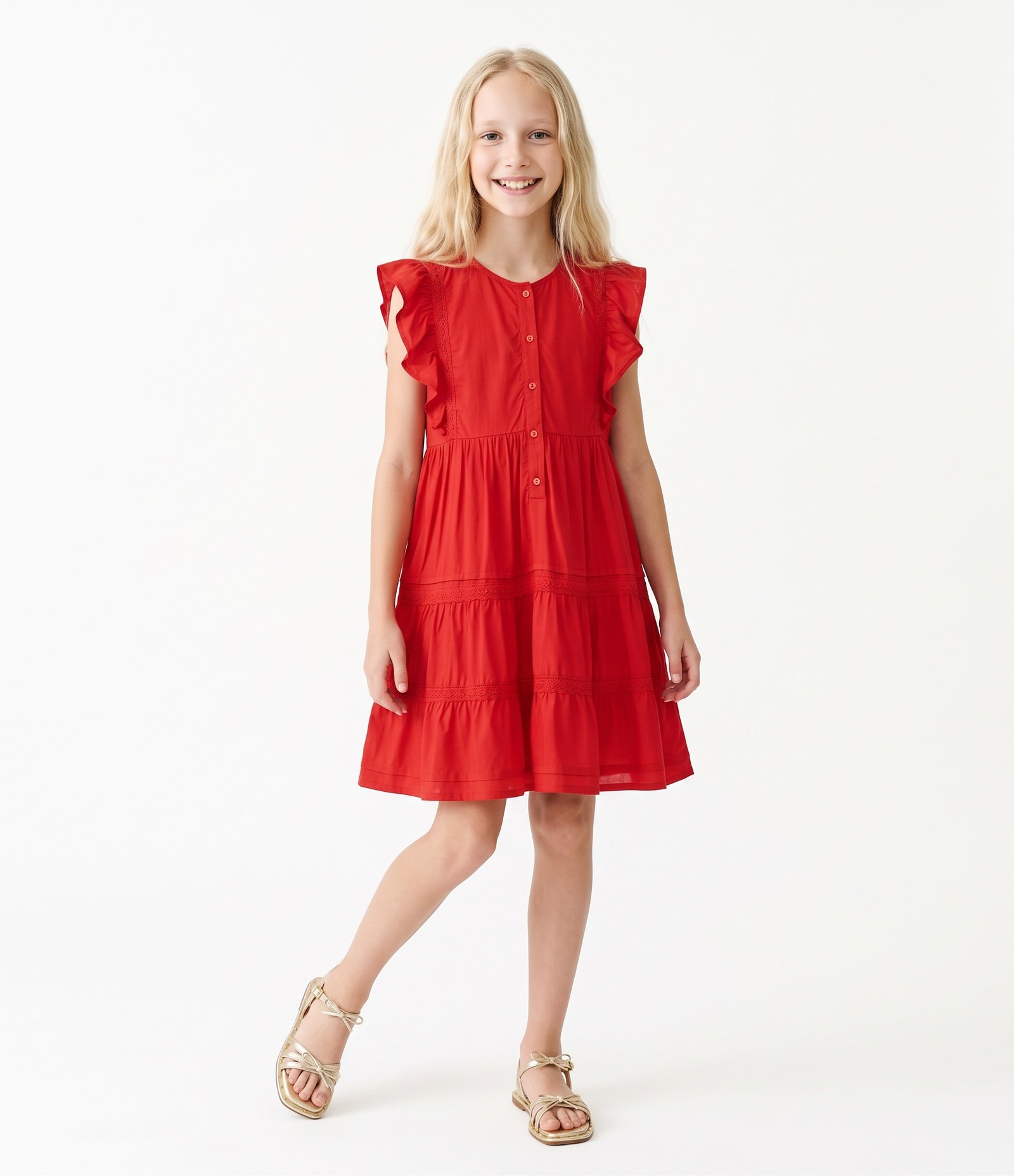 Vestido Infantil com Babadinhos - Tam 5 a 16 Anos Vermelho 1
