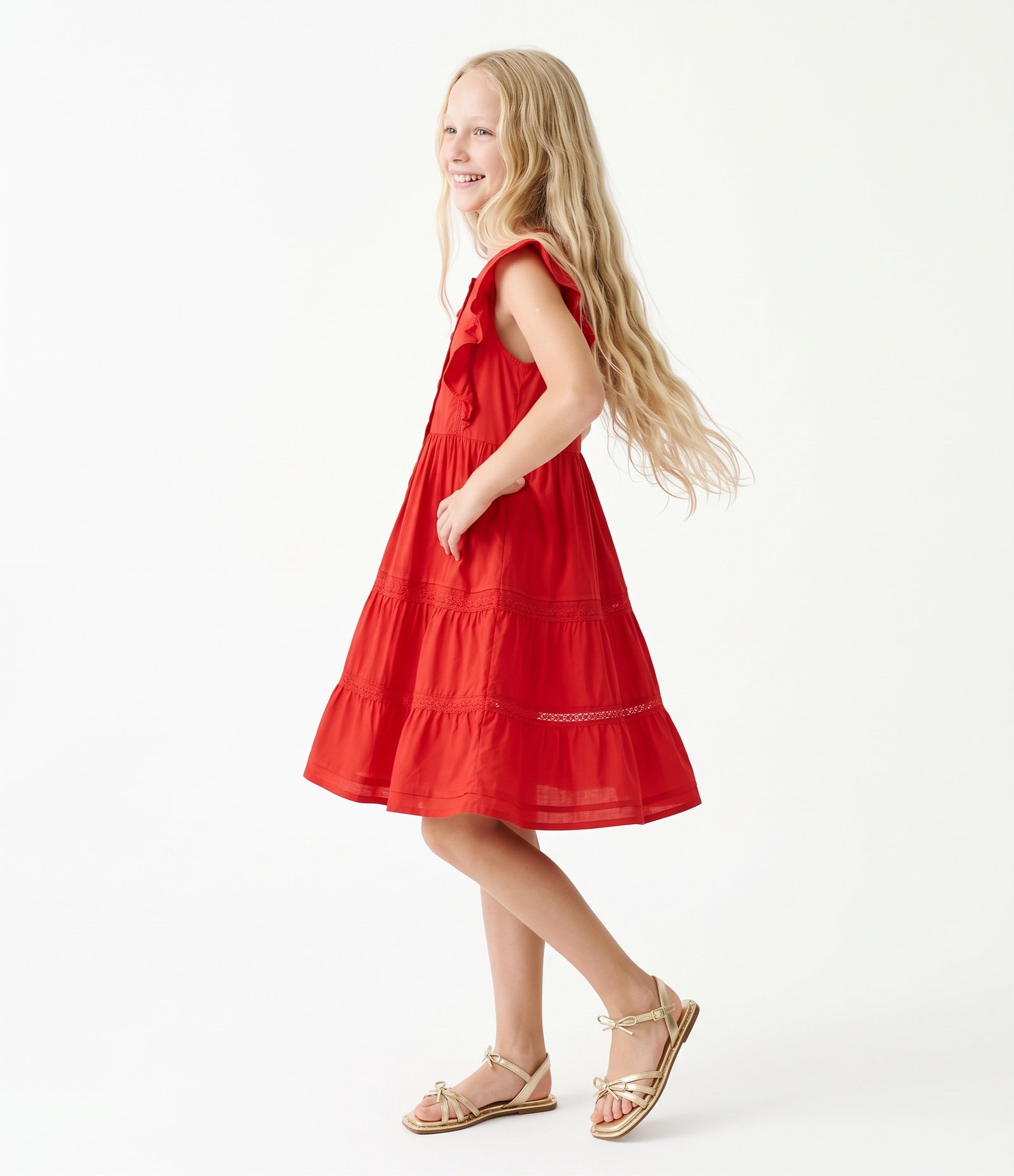 Vestido Infantil com Babadinhos - Tam 5 a 16 Anos Vermelho 2