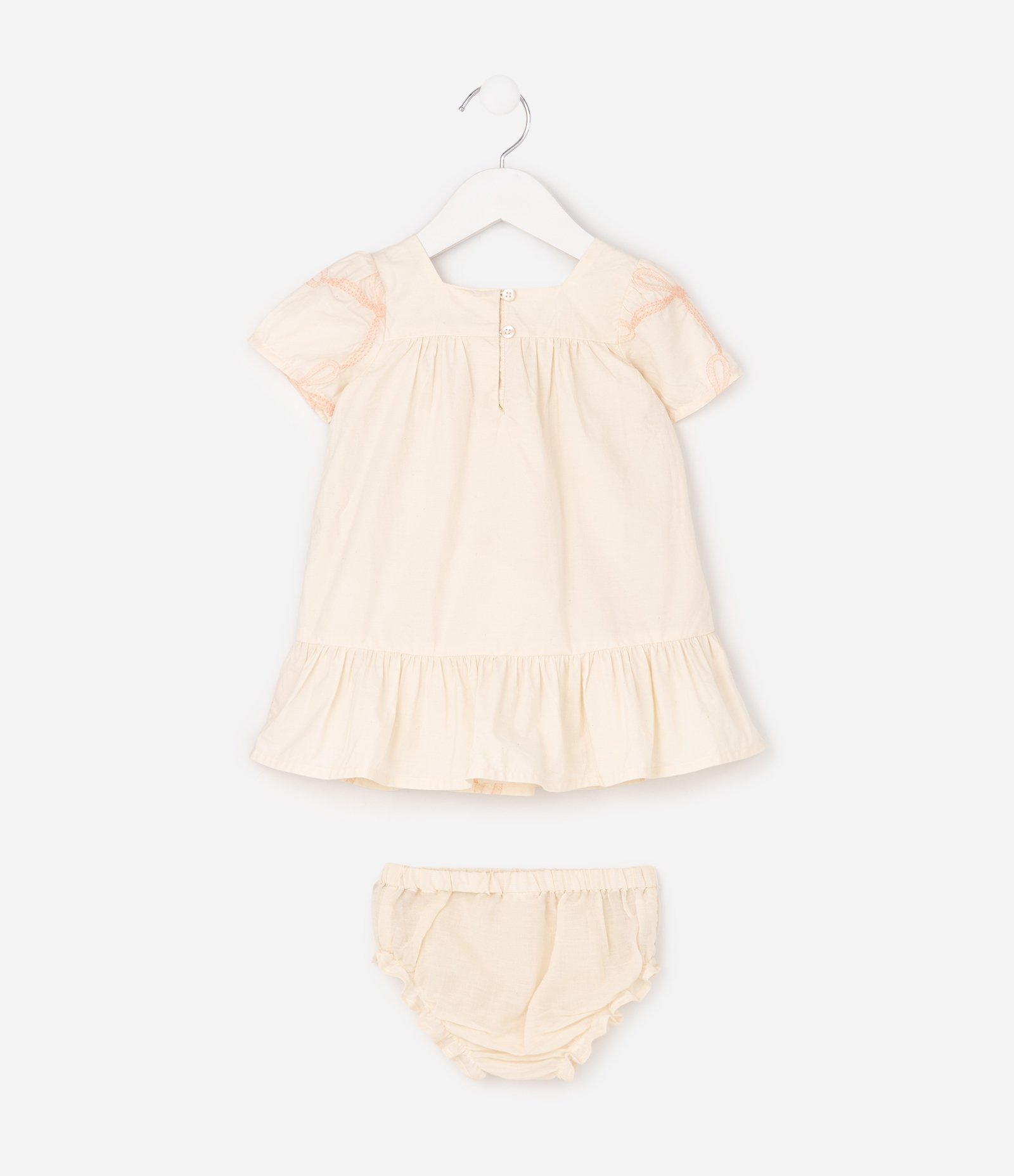 Vestido Bebê Em Tricoline - Tam 3 a 18 Meses Bege 3