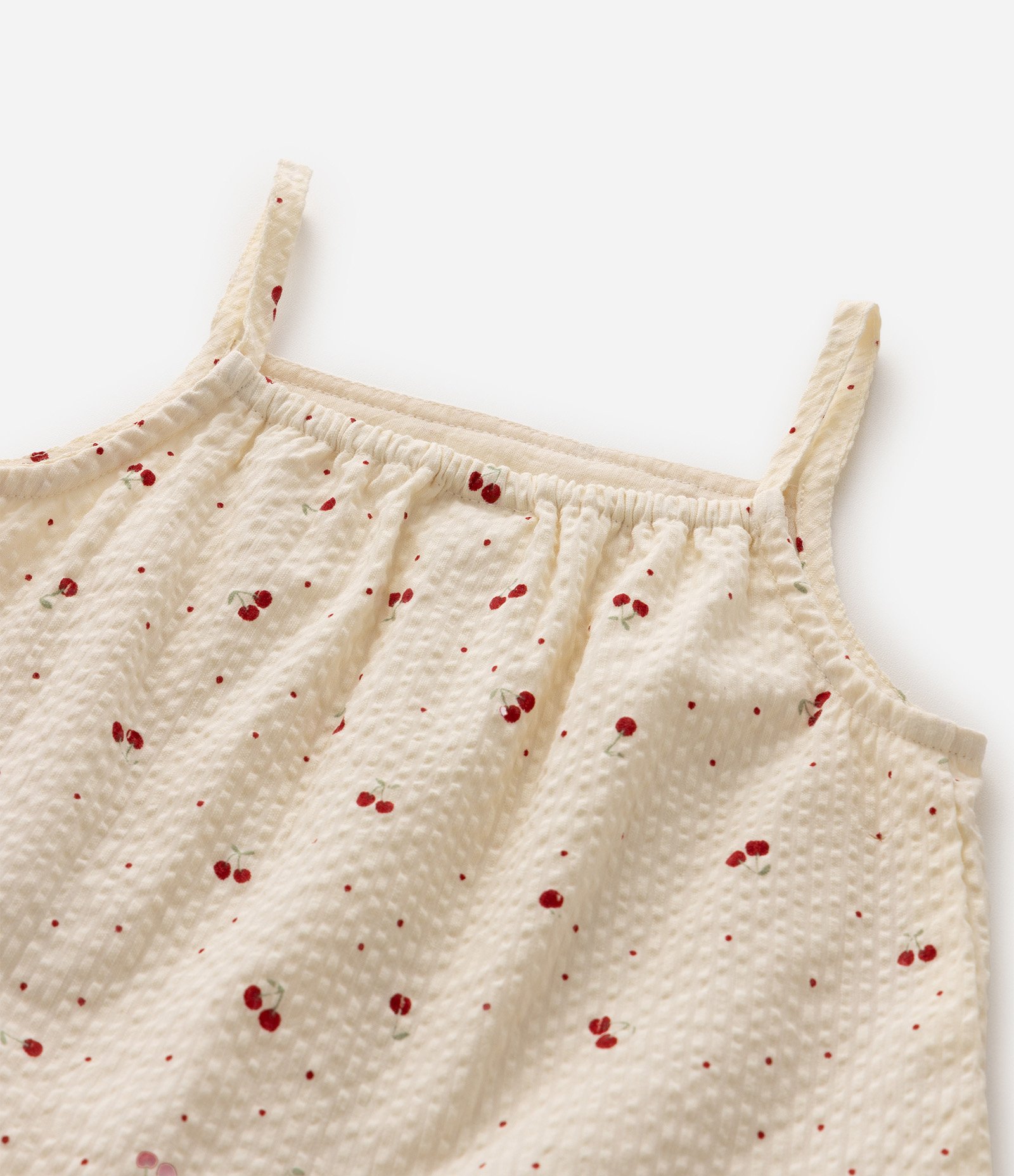 Conjunto Infantil Em Algodão Mini Cerejas com Bata de Babado - Tam 3 a 18 meses Bege 6