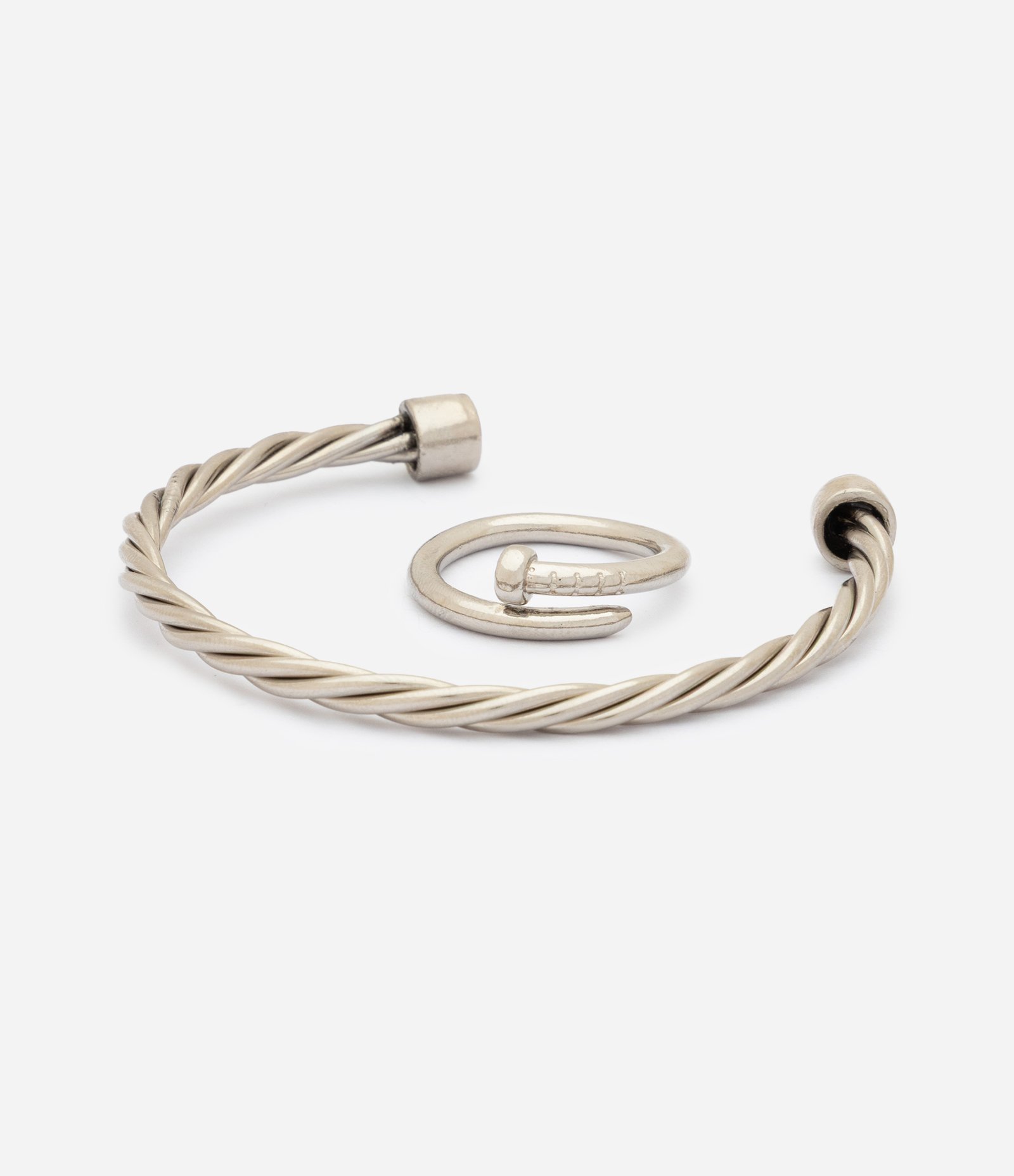 Kit Anel e Bracelete Metal Prata 2