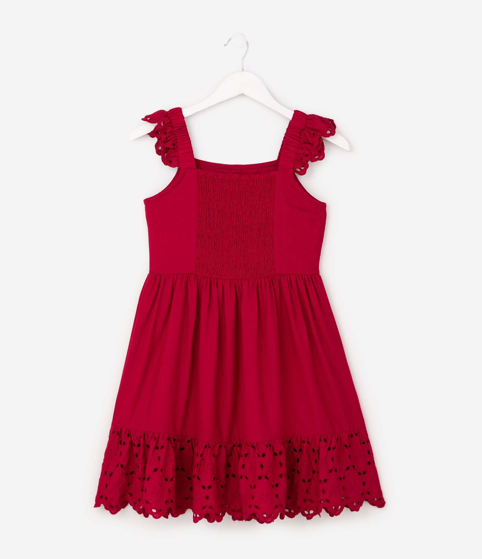 Vestido Viscose Curto Infantil com Broderie e Botões - Tam 5 a 14 Anos Vermelho 4
