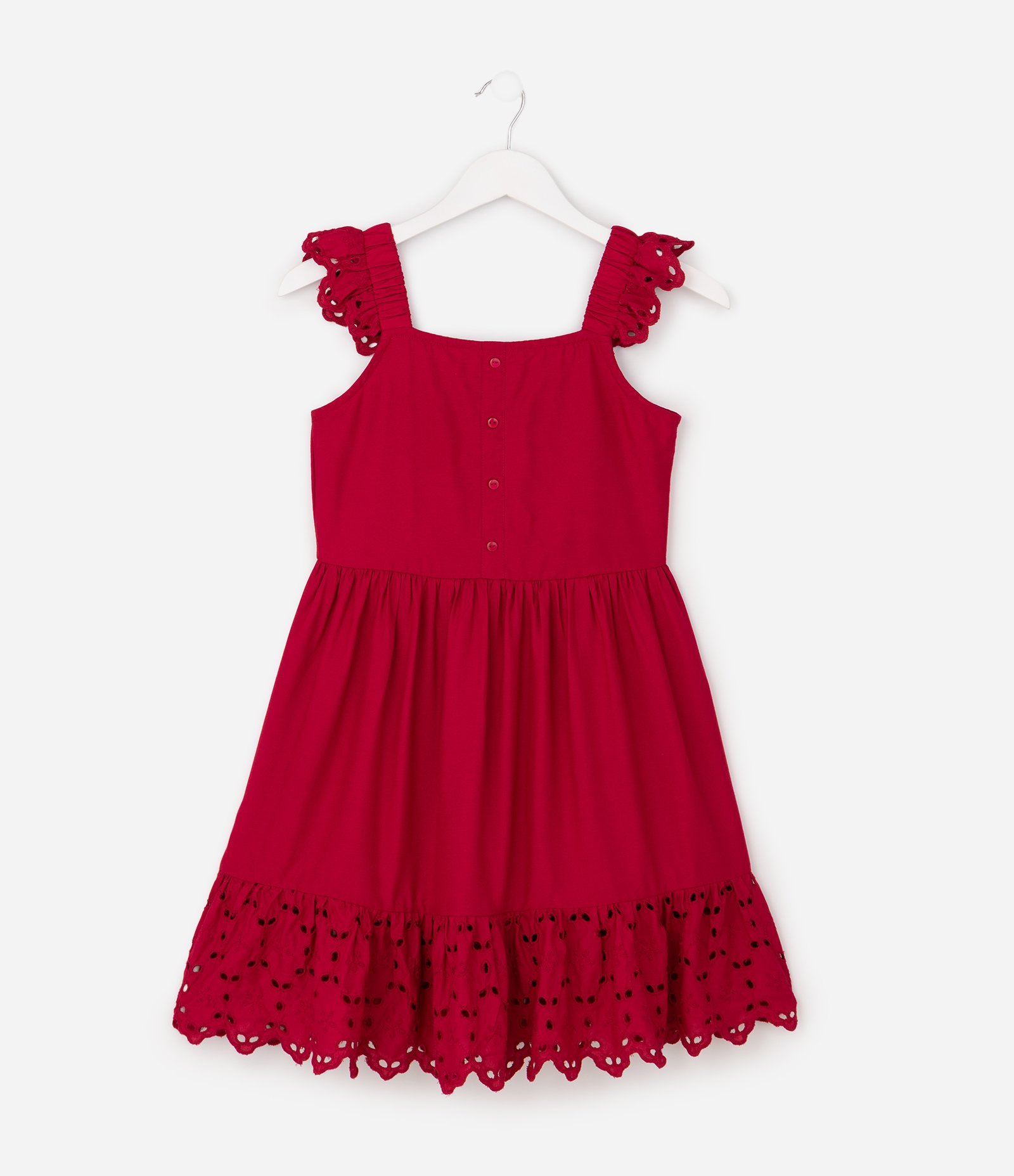 Vestido Viscose Curto Infantil com Broderie e Botões - Tam 5 a 14 Anos Vermelho 7