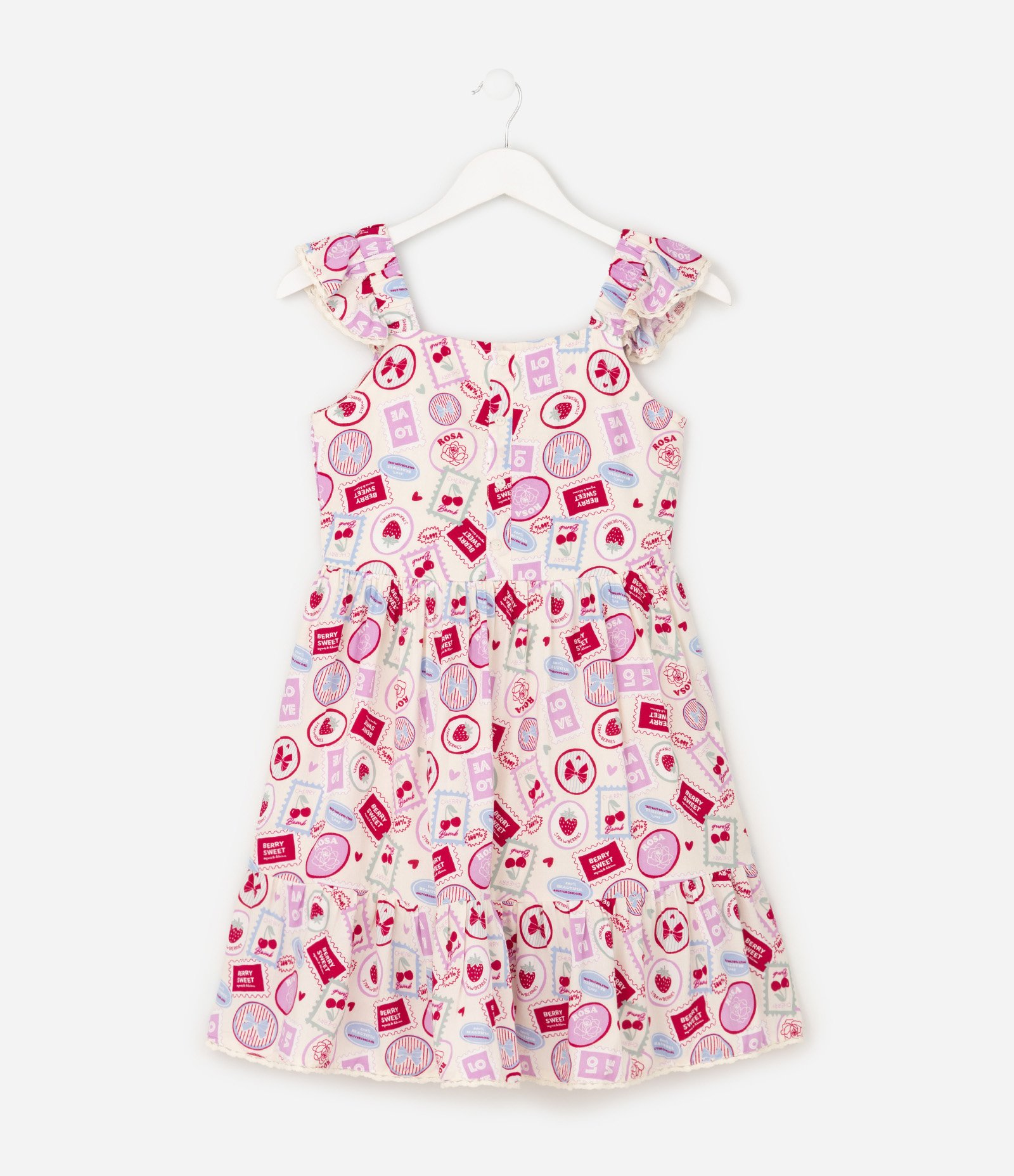 Vestido Infantil em Viscose com Estampa e Babados - Tam 5 a 16 Anos Bege 2