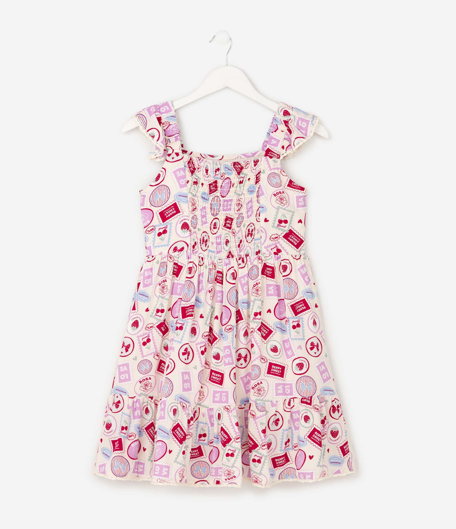 Vestido Infantil em Viscose com Estampa e Babados - Tam 5 a 16 Anos Bege 3