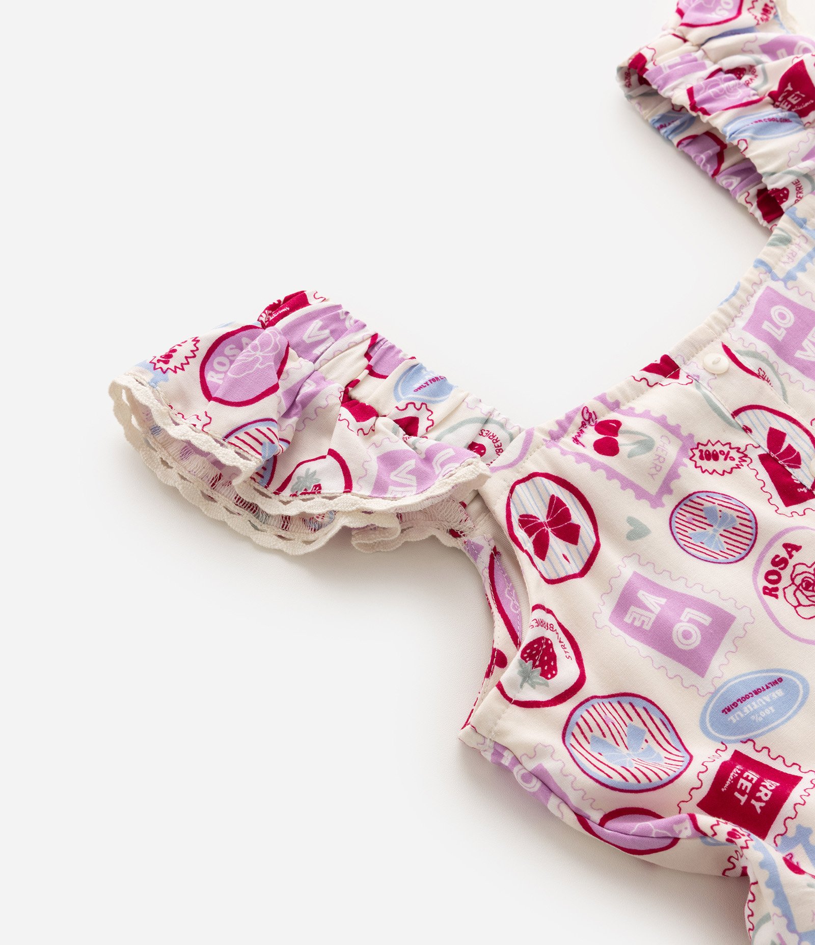 Vestido Infantil em Viscose com Estampa e Babados - Tam 5 a 16 Anos Bege 5