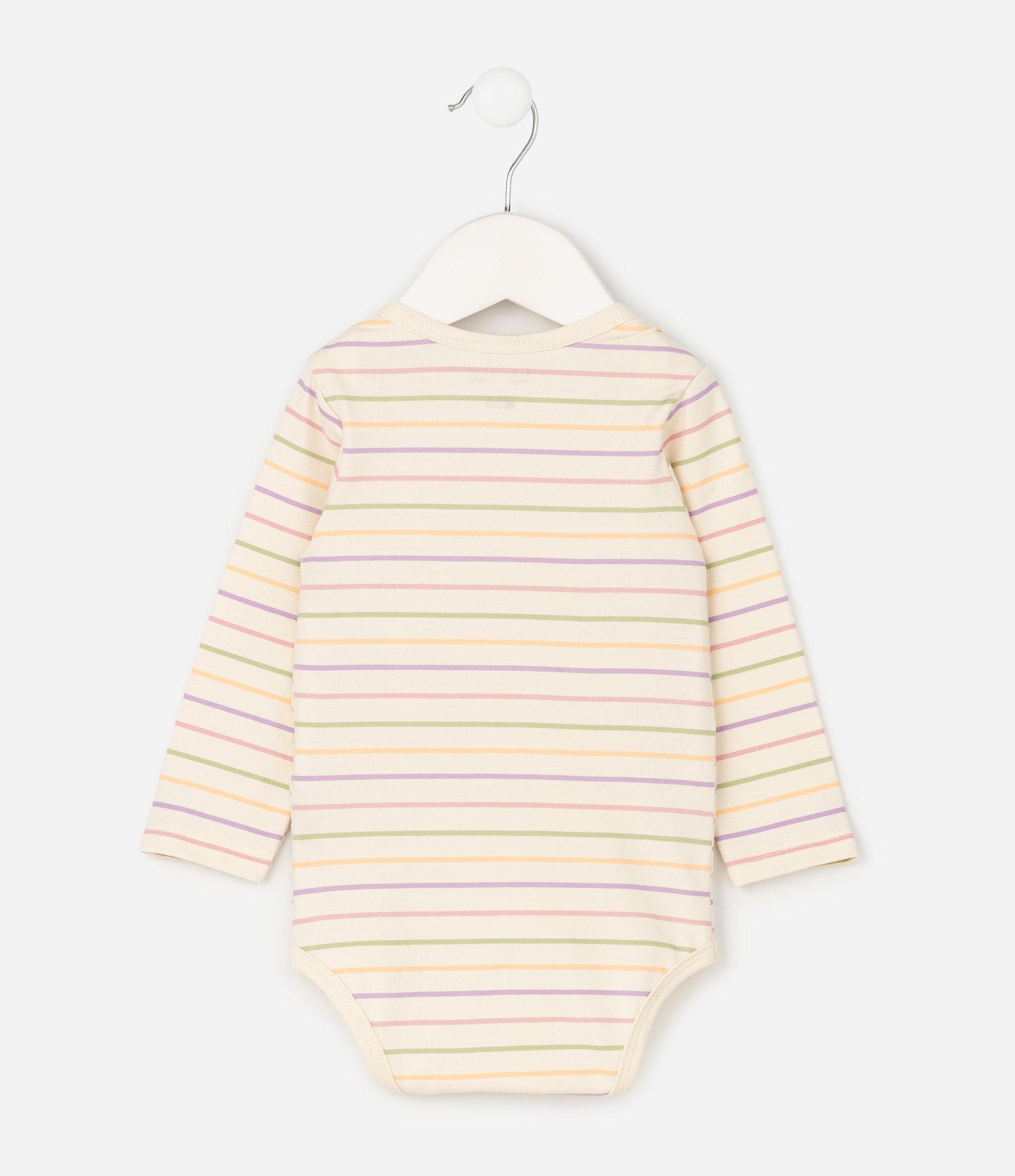 Body Infantil Listrado com Bordado Coração – Tam 0 a 18 Meses Bege Claro 3