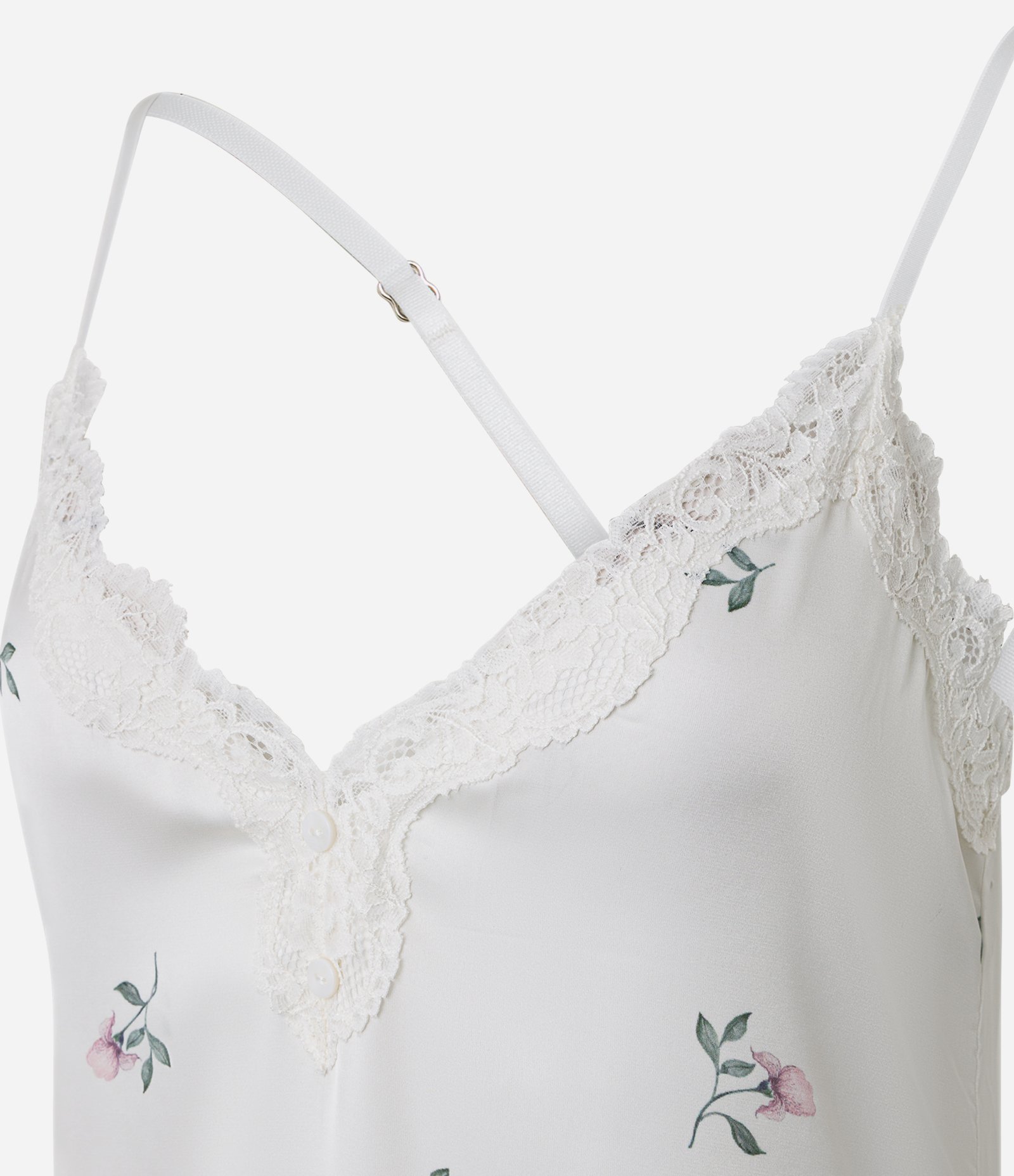 Camisola em Cetim com Estampa Floral e Renda Branco 6