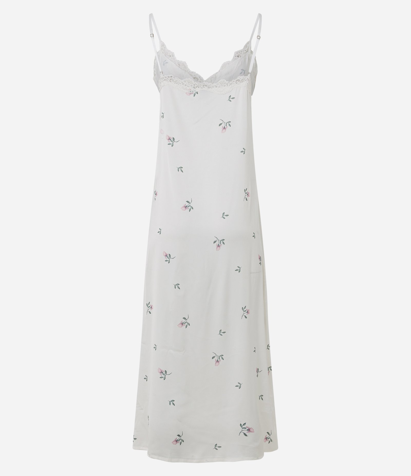 Camisola em Cetim com Estampa Floral e Renda Branco 7