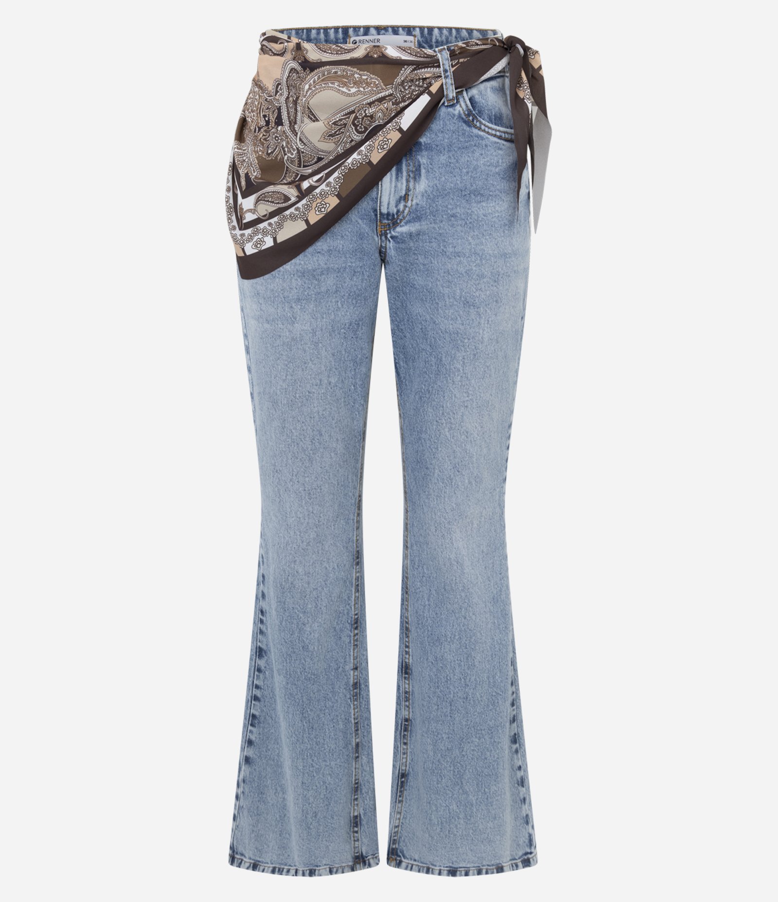 Calça Flare Jeans com Cintura Média e Lenço Azul 1