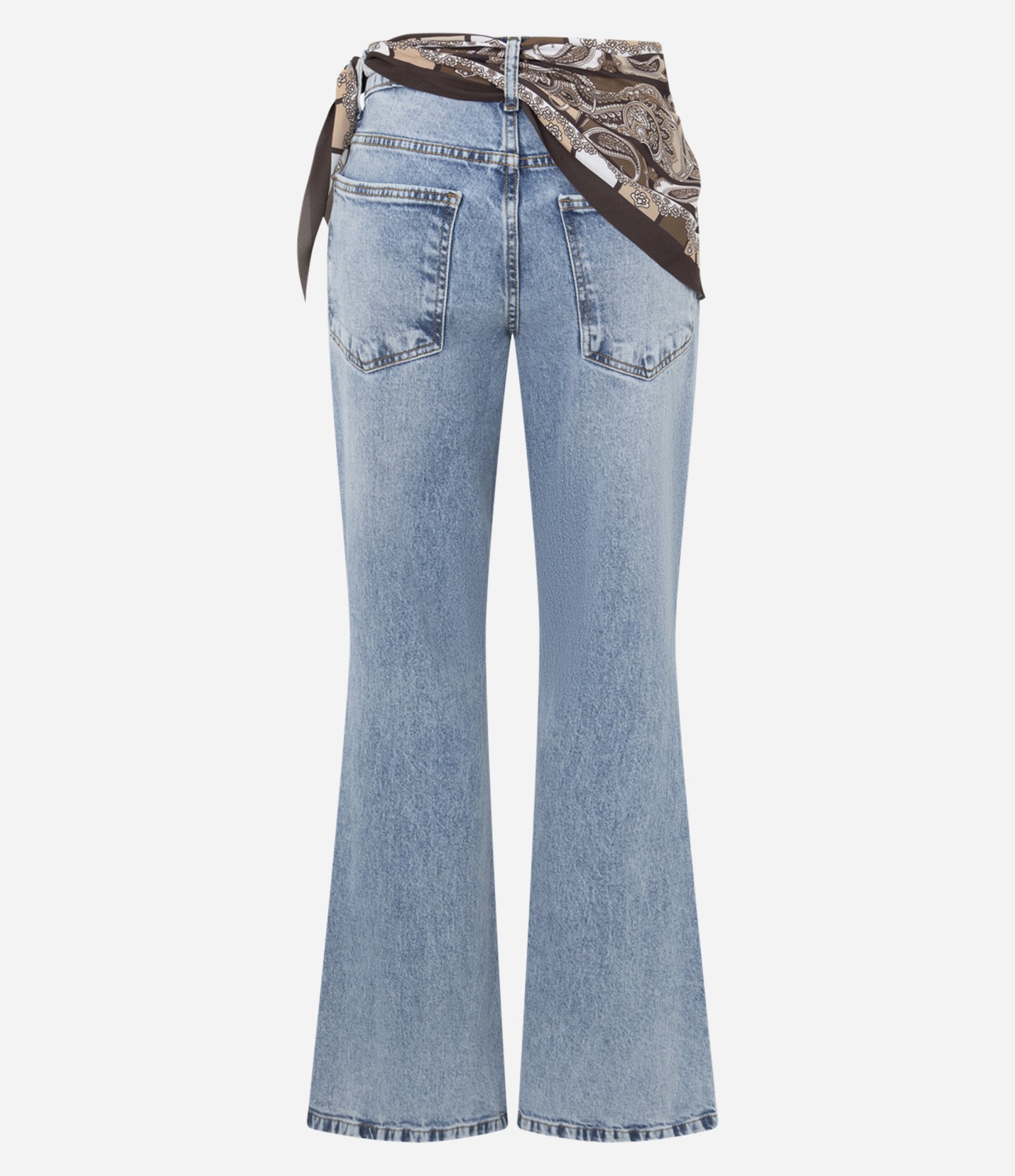 Calça Flare Jeans com Cintura Média e Lenço Azul 2