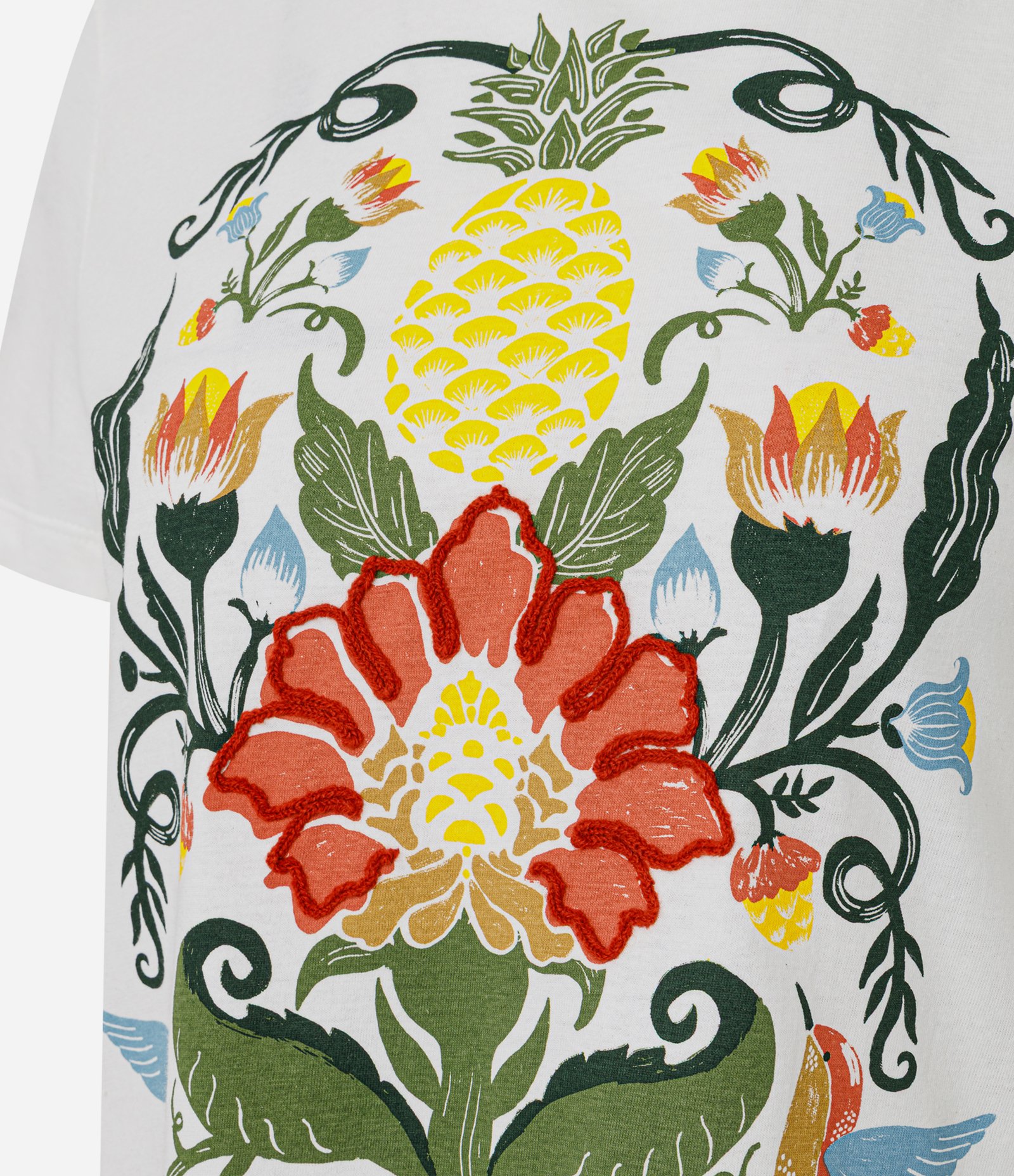 Camiseta em Algodão com Estampa Flor Aplicada Branco 2