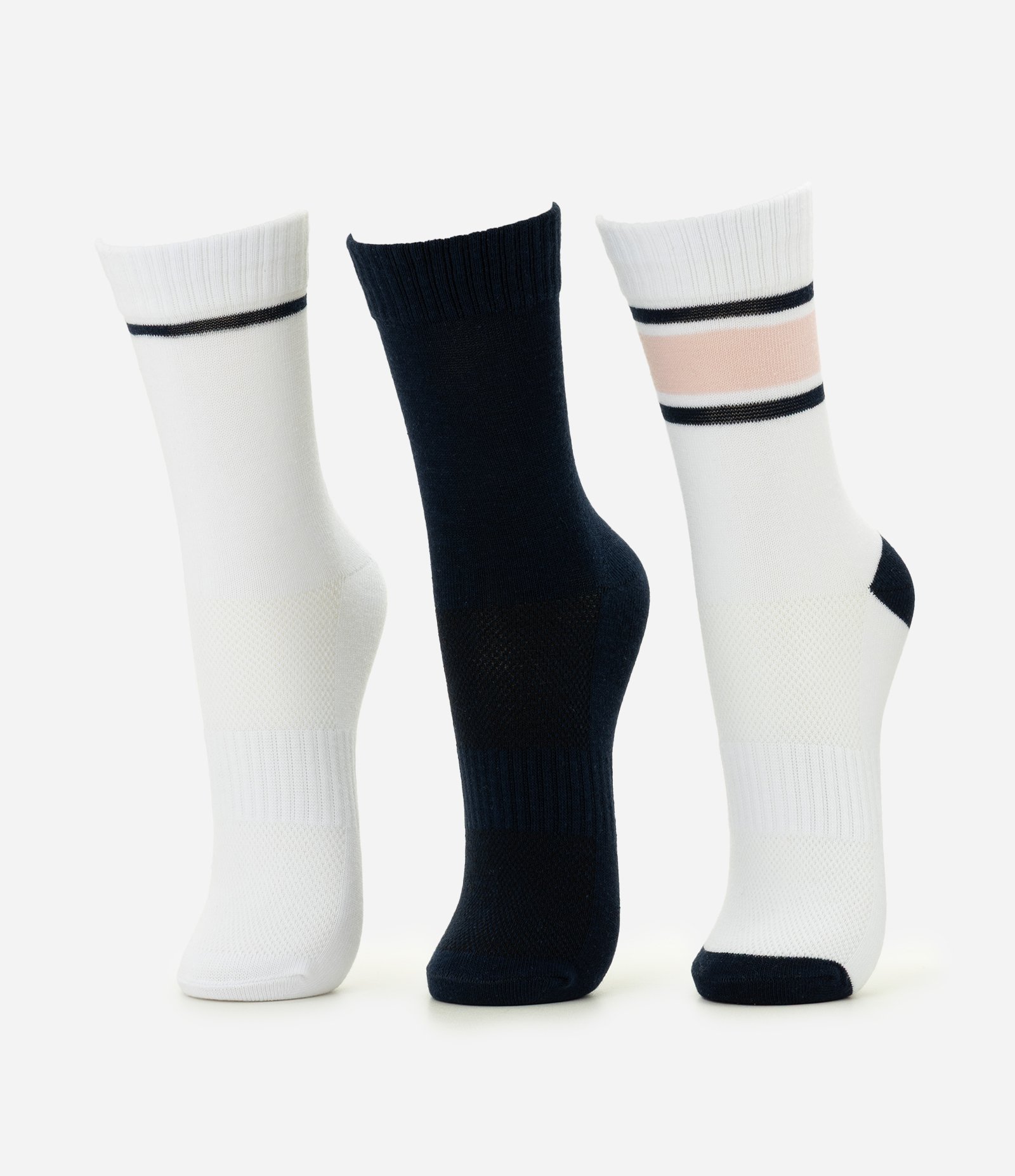 Kit 03 Meias Cano Médio Esportivas em Algodão Azul/Branco 2