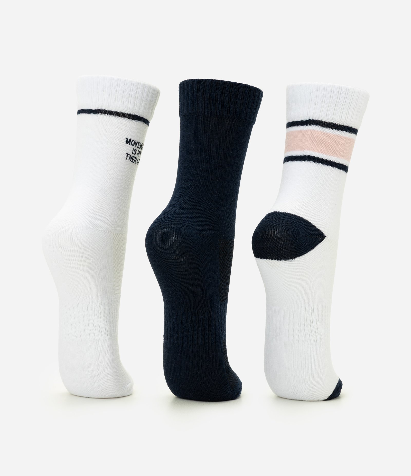 Kit 03 Meias Cano Médio Esportivas em Algodão Azul/Branco 3