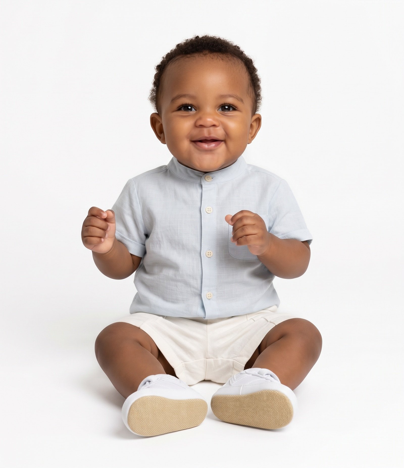 Conjunto Infantil em Algodão com Camisa de Linho - Tam 0 a 18 Meses Branco 1