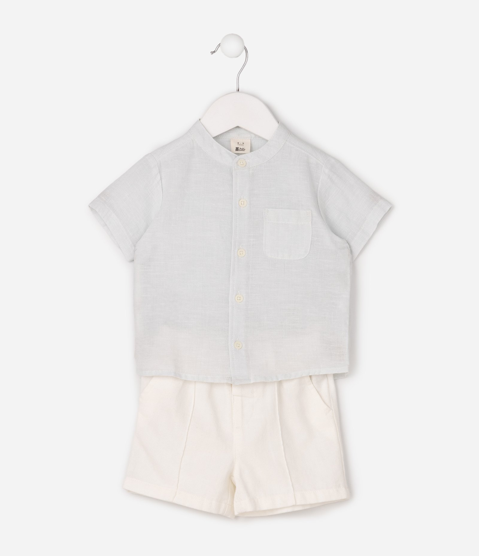 Conjunto Infantil em Algodão com Camisa de Linho - Tam 0 a 18 Meses Branco 3