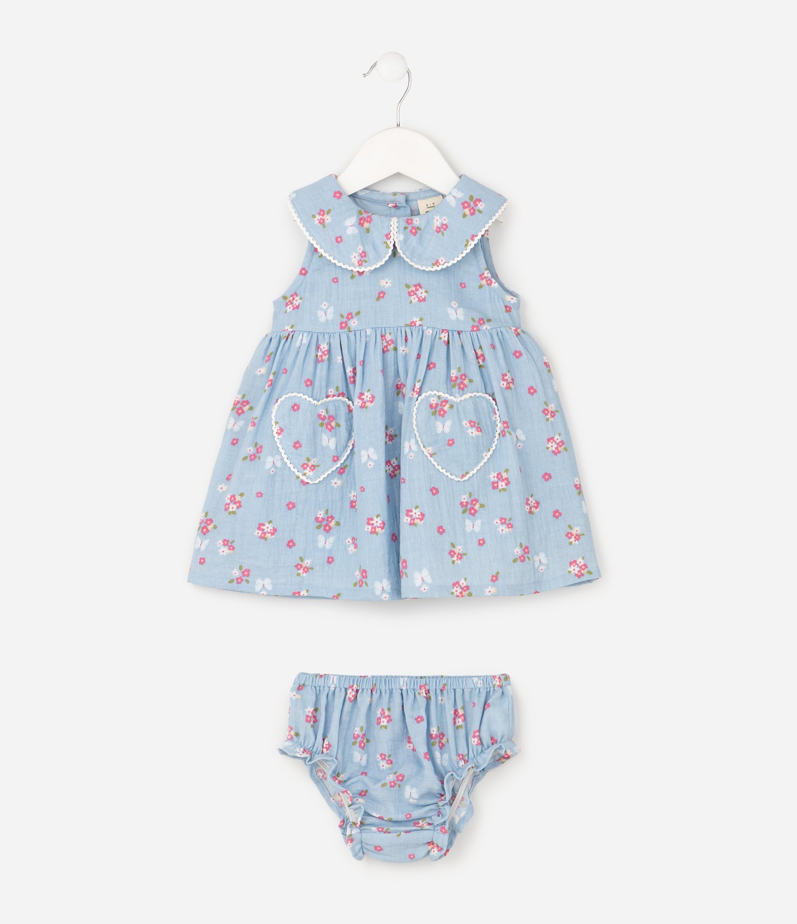 Vestido Infantil em Tricoline Floral Liberty com Bolsos - Tam 0 a 18 Meses Azul 2