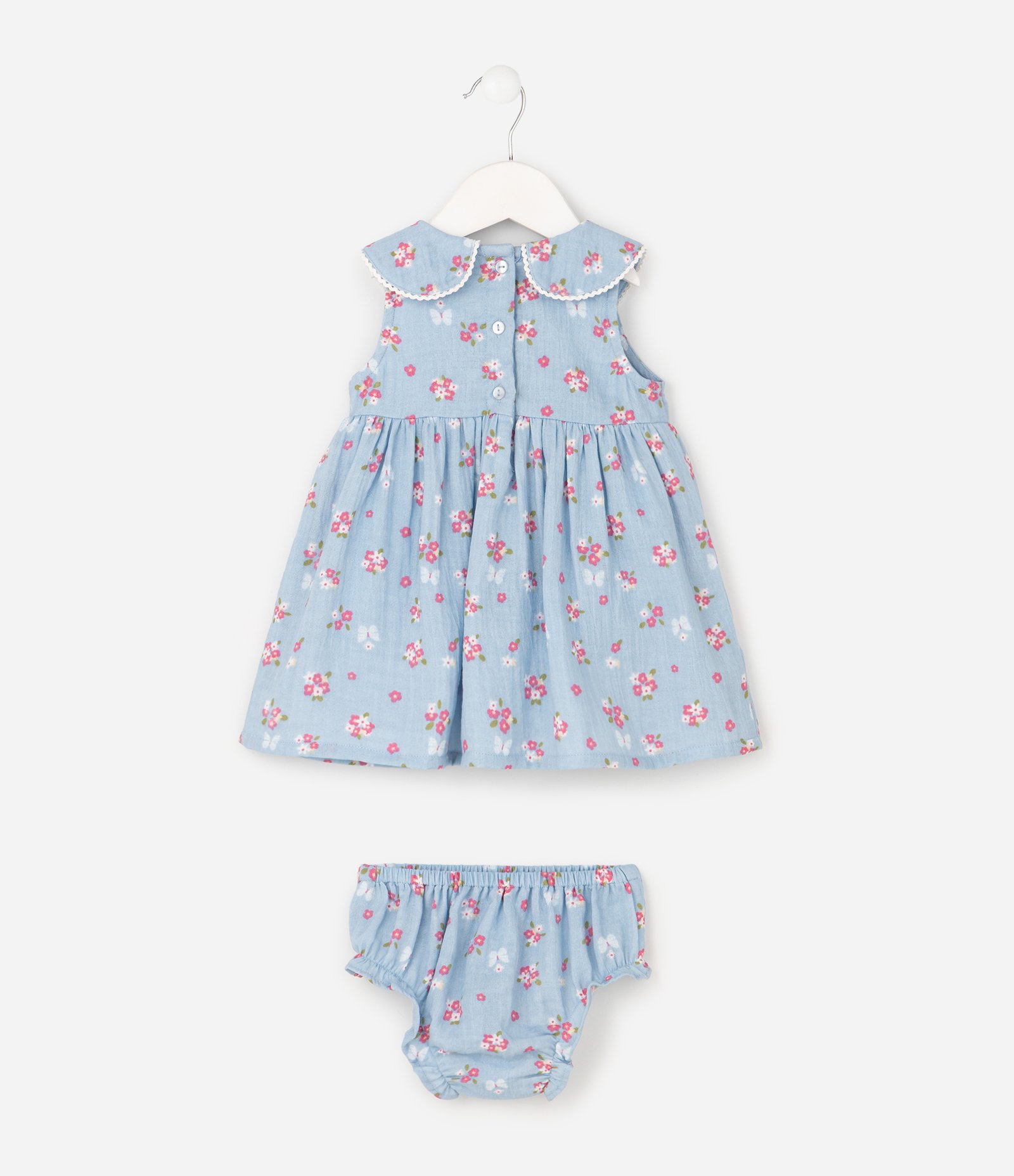Vestido Infantil em Tricoline Floral Liberty com Bolsos - Tam 0 a 18 Meses Azul 3
