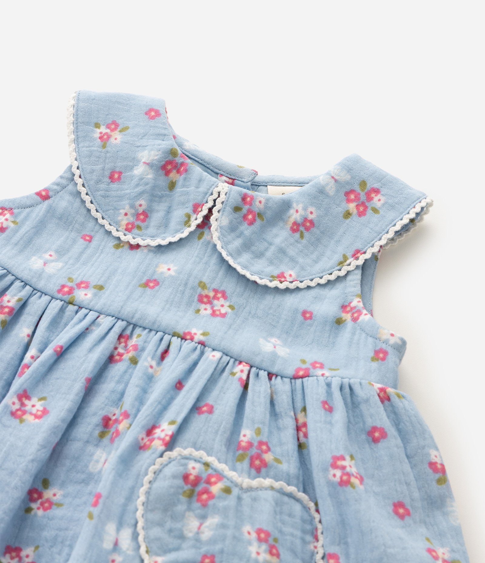 Vestido Infantil em Tricoline Floral Liberty com Bolsos - Tam 0 a 18 Meses Azul 5