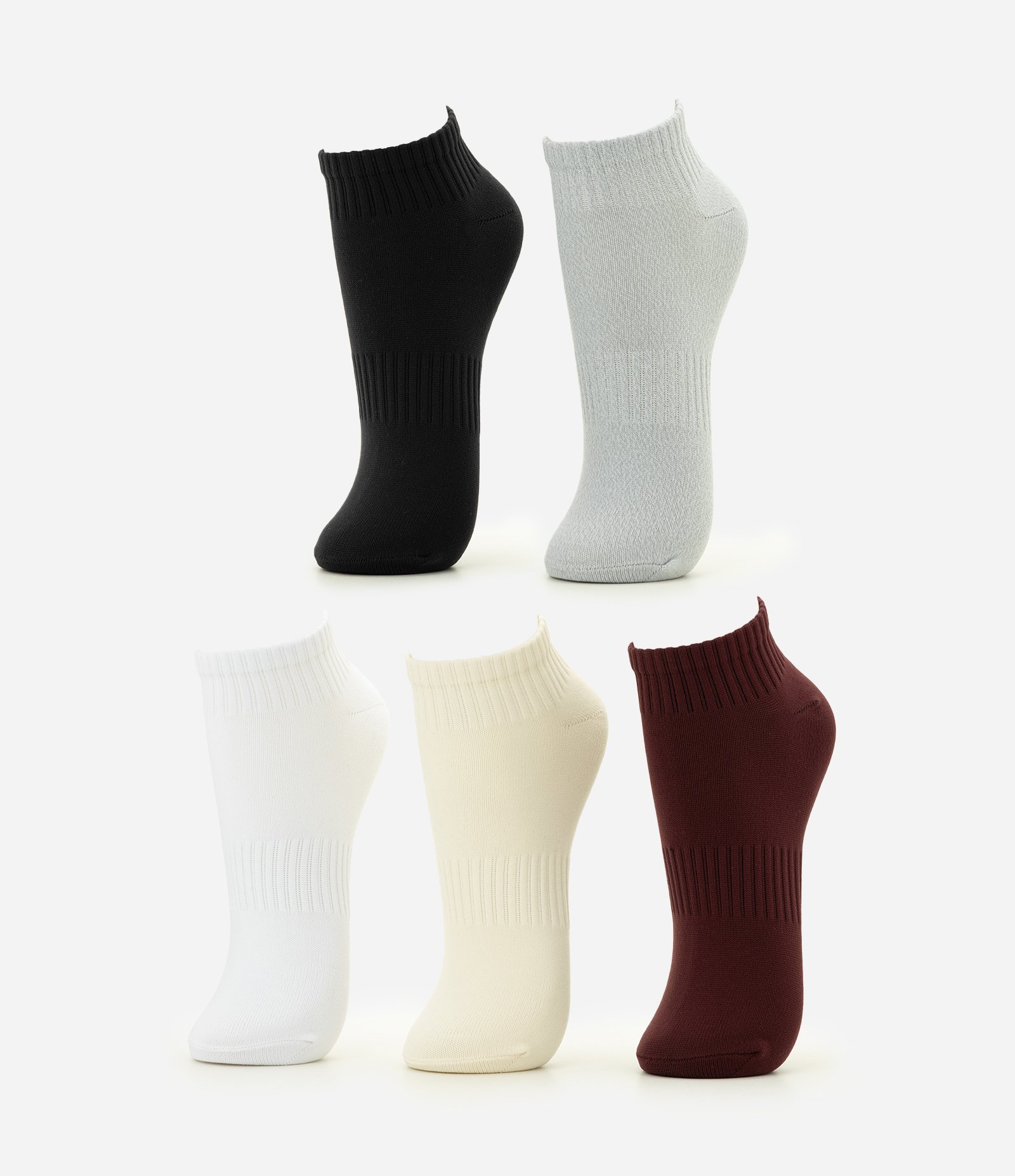 Kit 05 Meias Cano Baixo Esportivas em Poliamida Bege/Bordo/Branco/Mescla/Preto 1