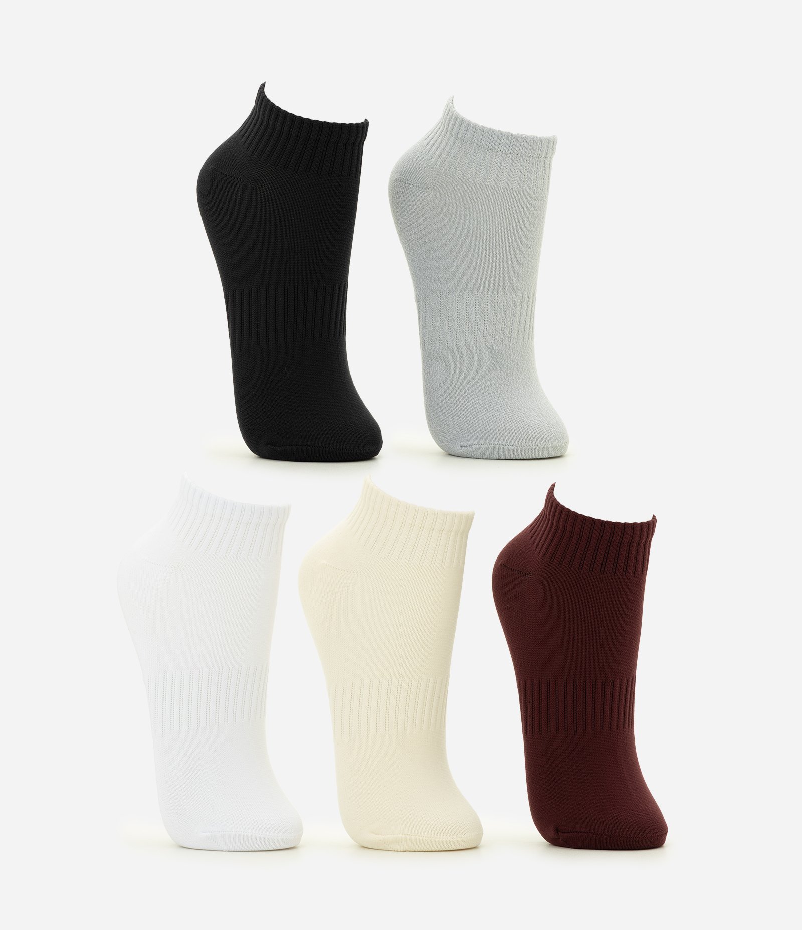 Kit 05 Meias Cano Baixo Esportivas em Poliamida Bege/Bordo/Branco/Mescla/Preto 2