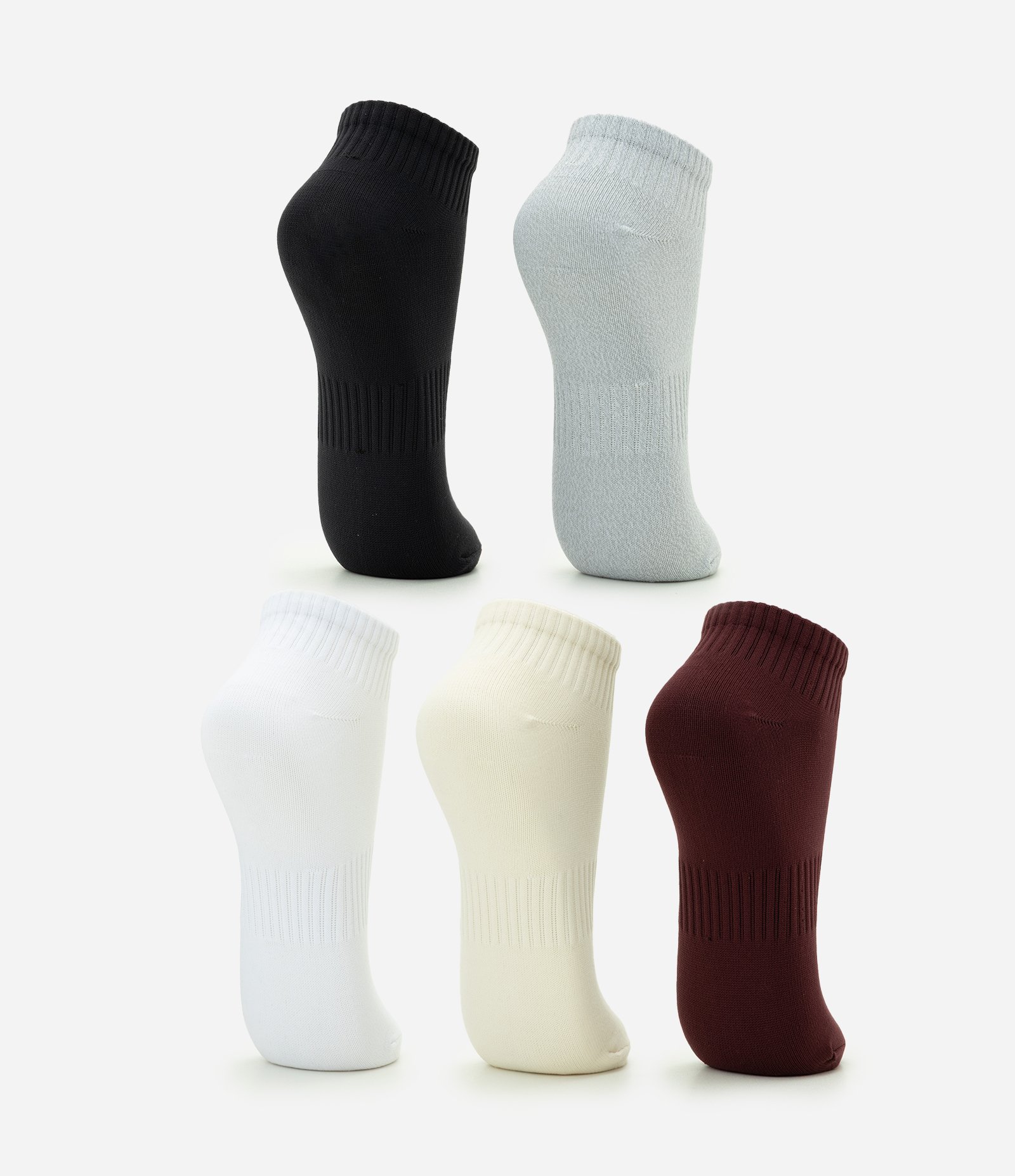 Kit 05 Meias Cano Baixo Esportivas em Poliamida Bege/Bordo/Branco/Mescla/Preto 3