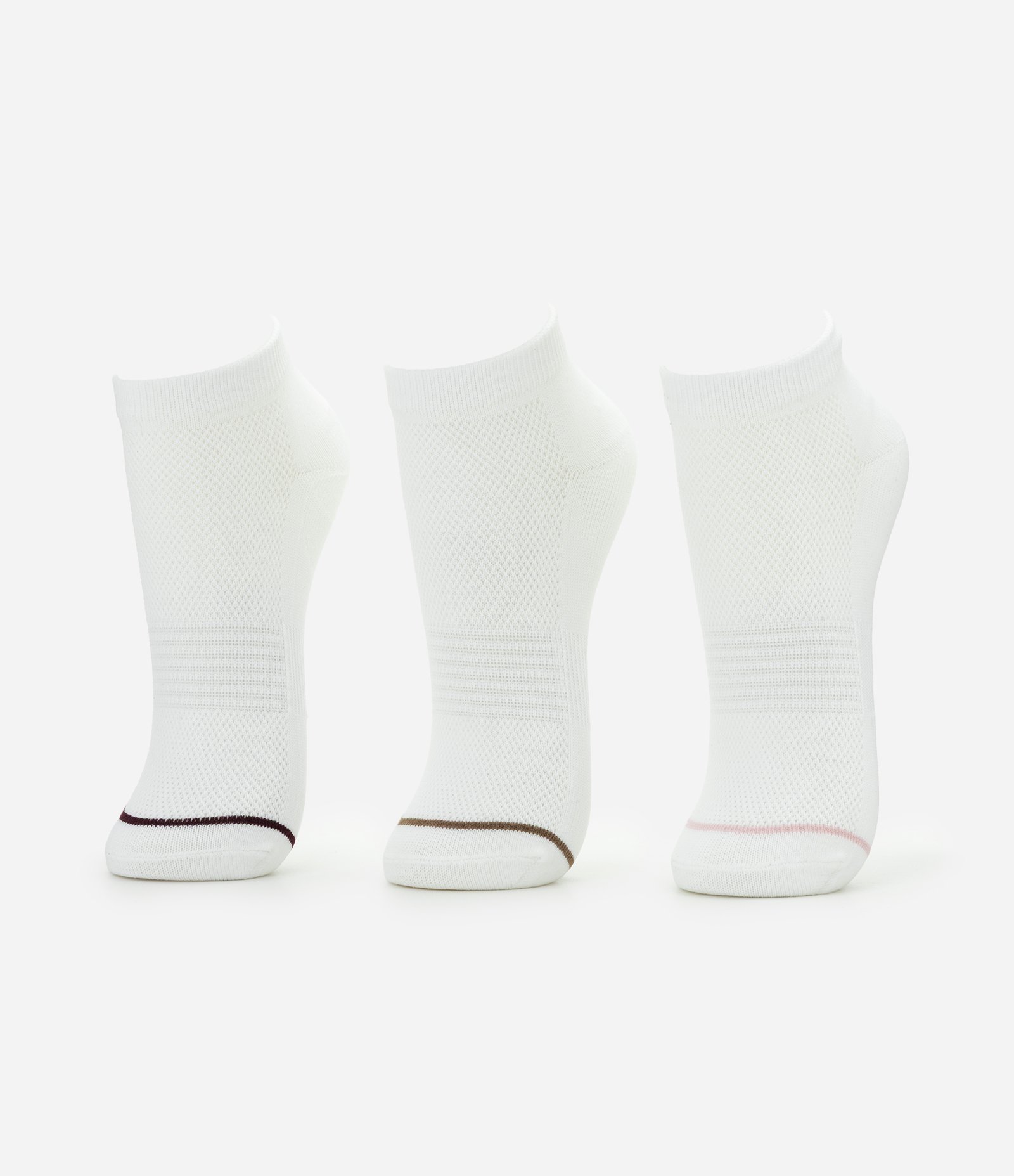 Kit 03 Meias Cano Baixo Esportivas com Listras Finas Branco 1