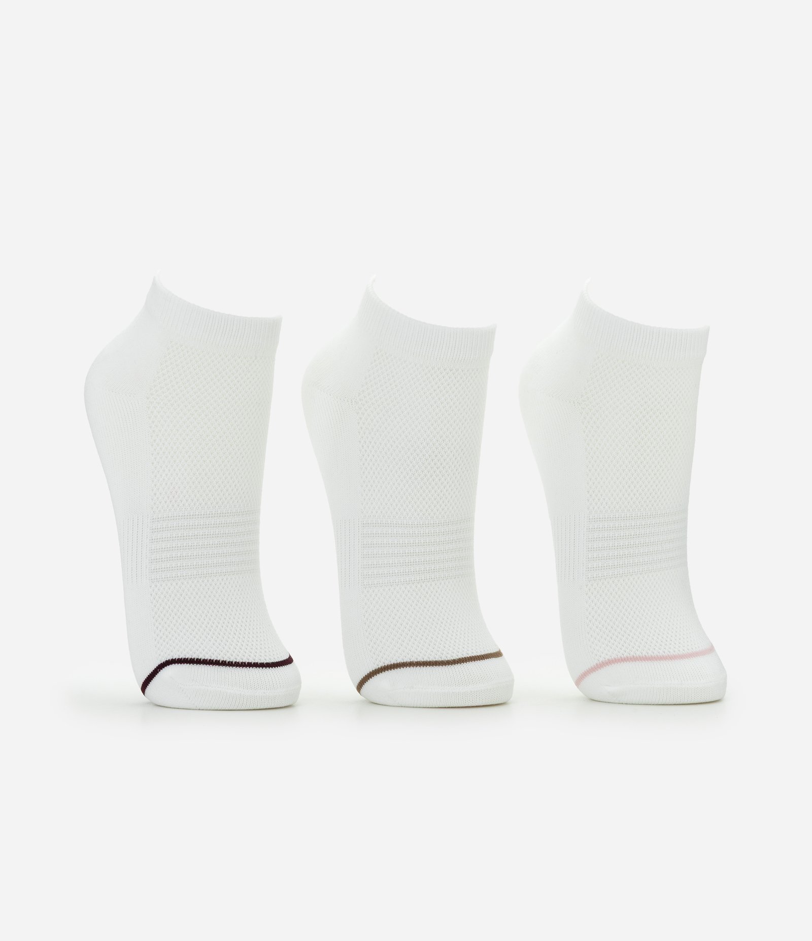 Kit 03 Meias Cano Baixo Esportivas com Listras Finas Branco 2