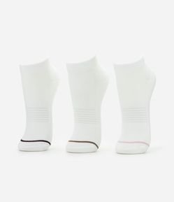 Kit 03 Meias Cano Baixo Esportivas com Listras Finas