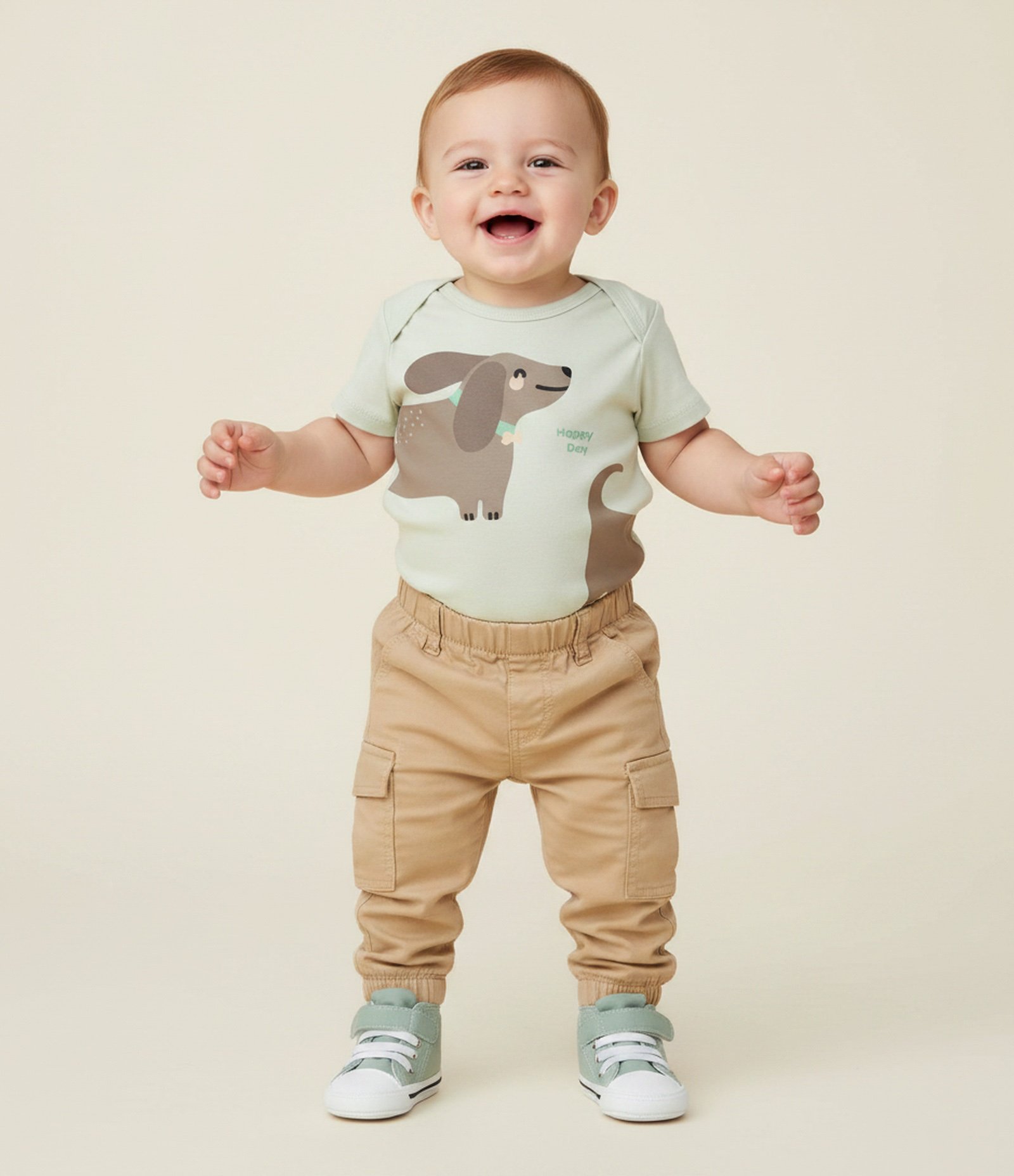 Body Bebê com Estampa Cachorro e Lettering – Tam 0 a 18 Meses Verde Claro 1