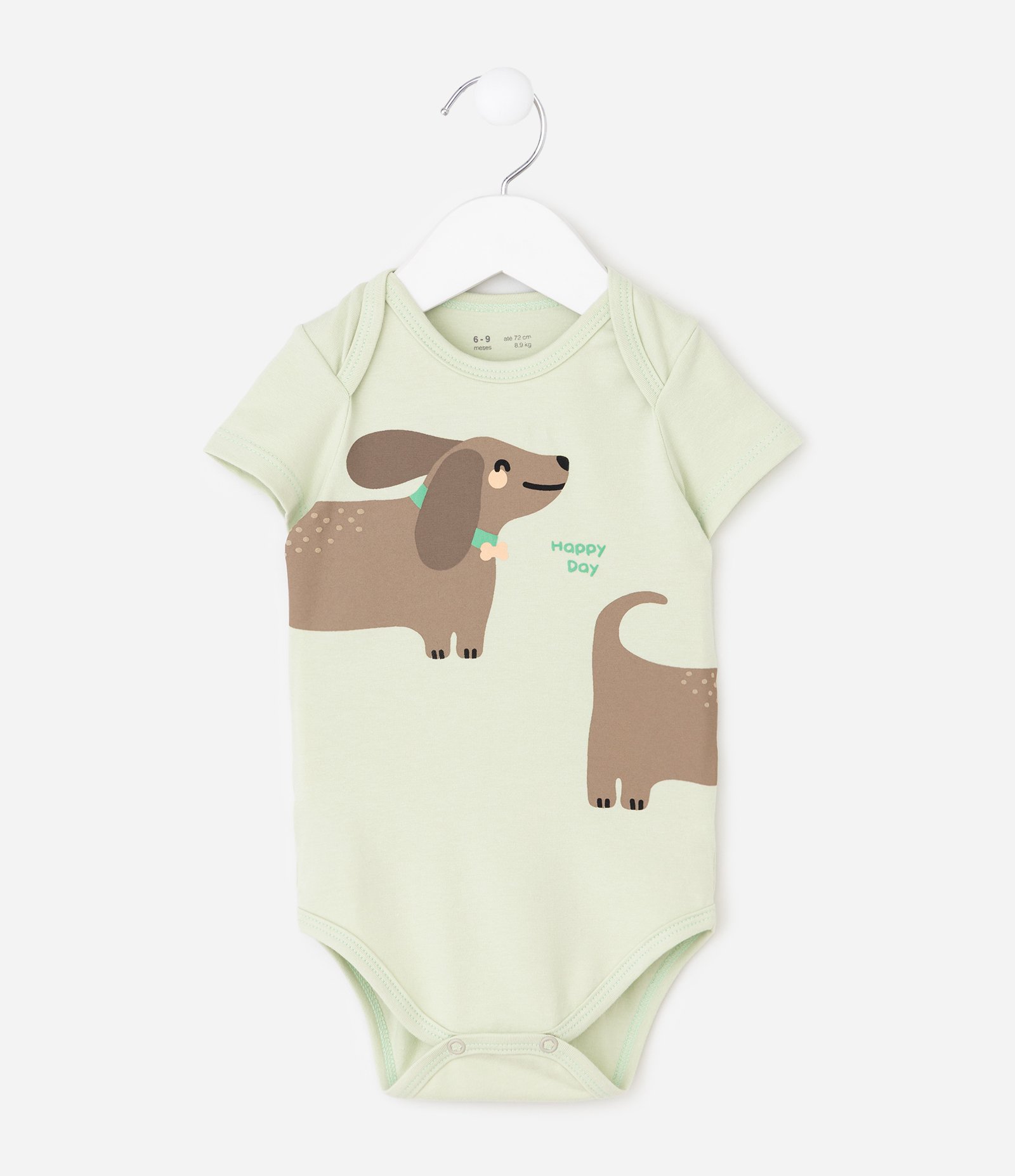 Body Bebê com Estampa Cachorro e Lettering – Tam 0 a 18 Meses Verde Claro 2