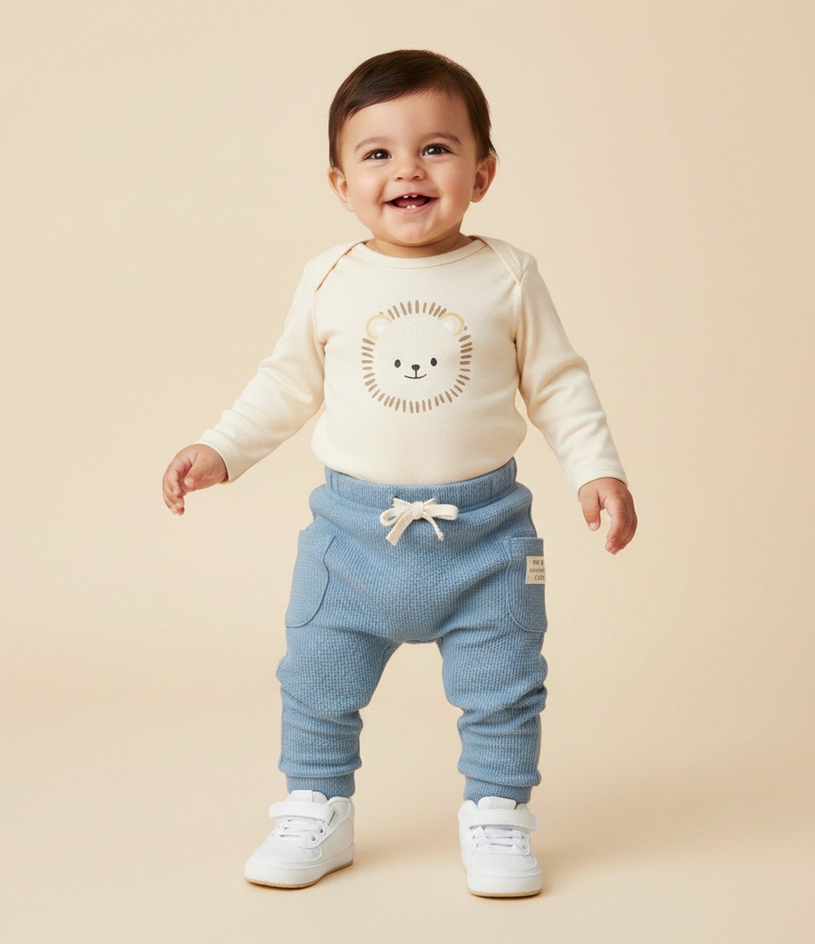 Body Bebê em Algodão com Estampa Carinha de Leão – Tam 0 a 18 Meses Amarelo Claro 1