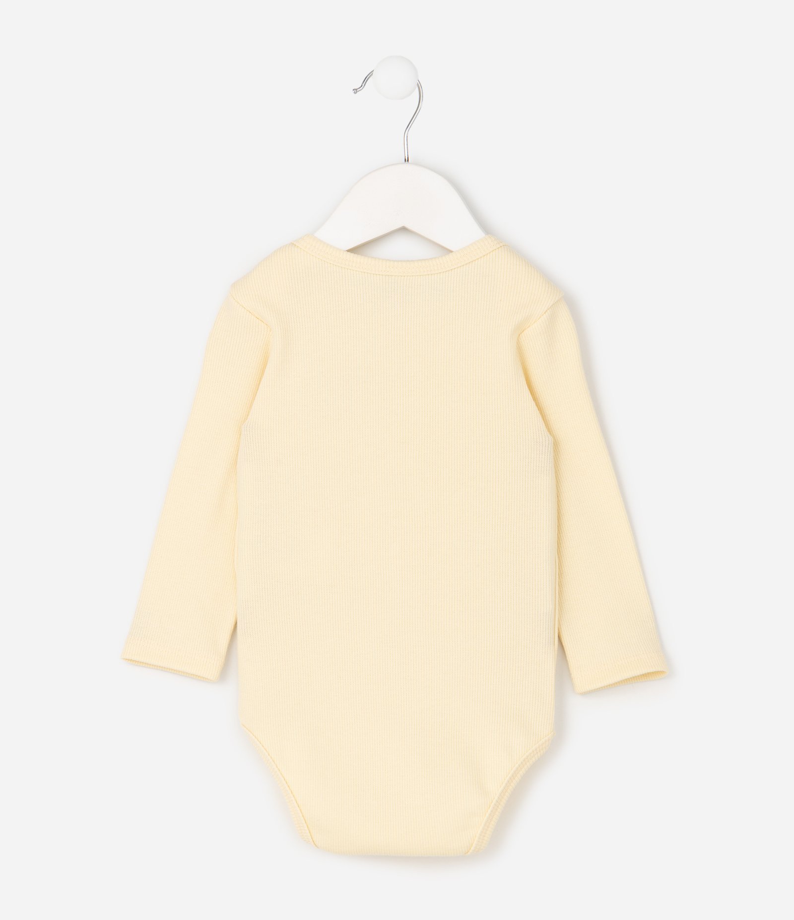 Body Infantil Canelado com Estampa de Bolsinho Urso – Tam 0 a 18 Meses Amarelo Claro 2